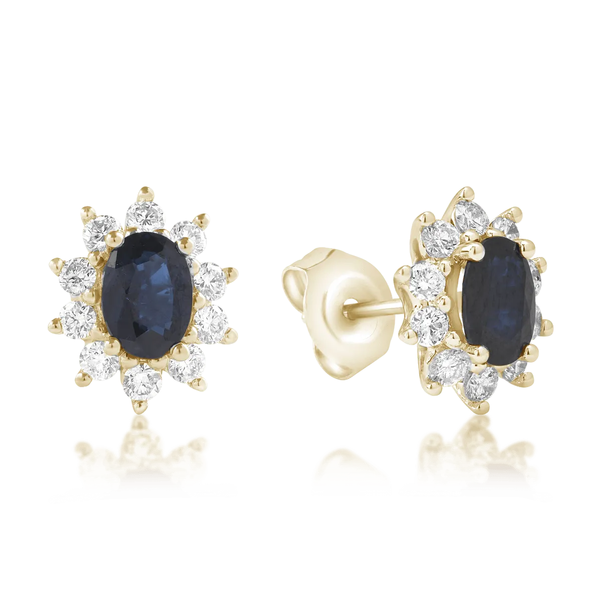 TEILOR Cercei din aur galben cu safire ovale de 2ct si diamante de 0.84ct