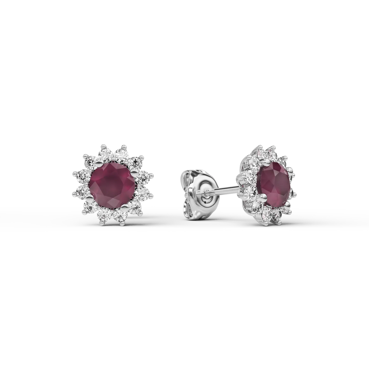 18K white gold earrings with 0.9ct rubines and 0.27ct diamonds