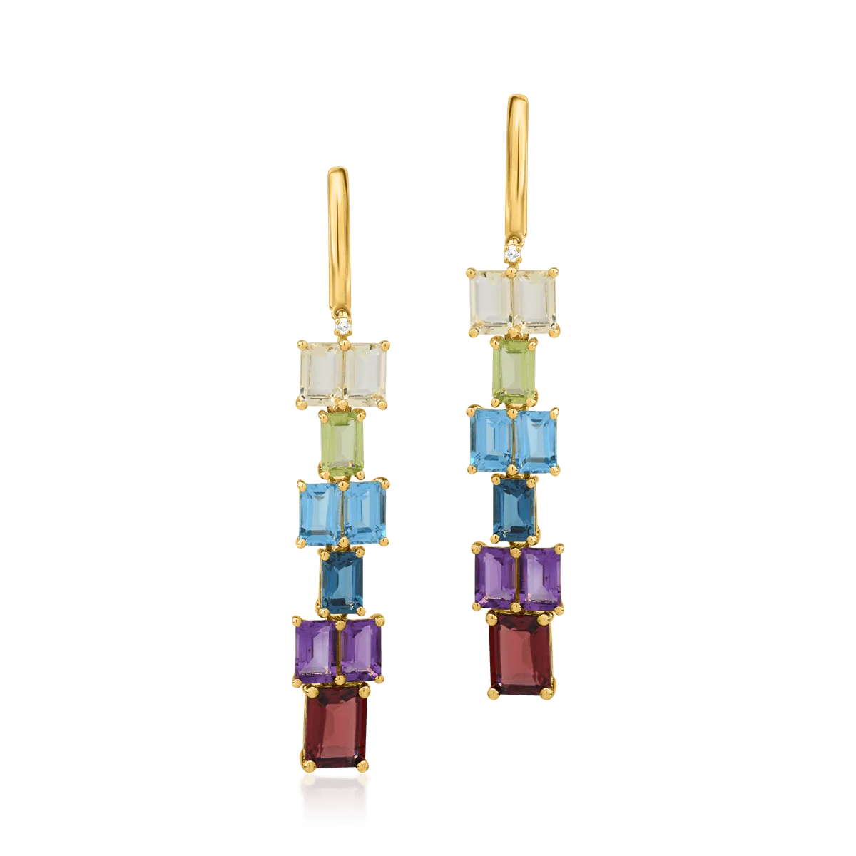 14K yellow gold long earrings with 12.28ct semiprecious stones