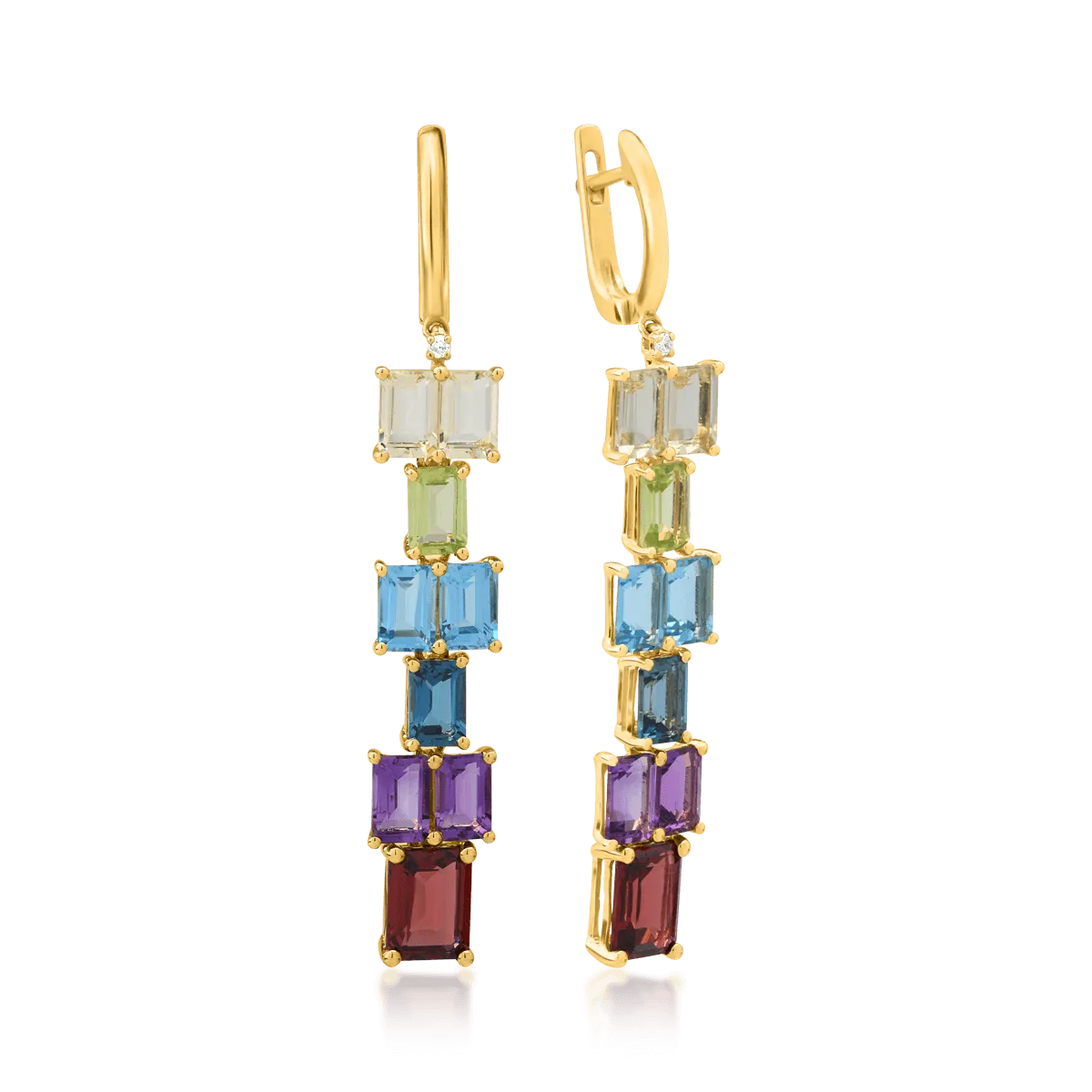 14K yellow gold long earrings with 12.28ct semiprecious stones