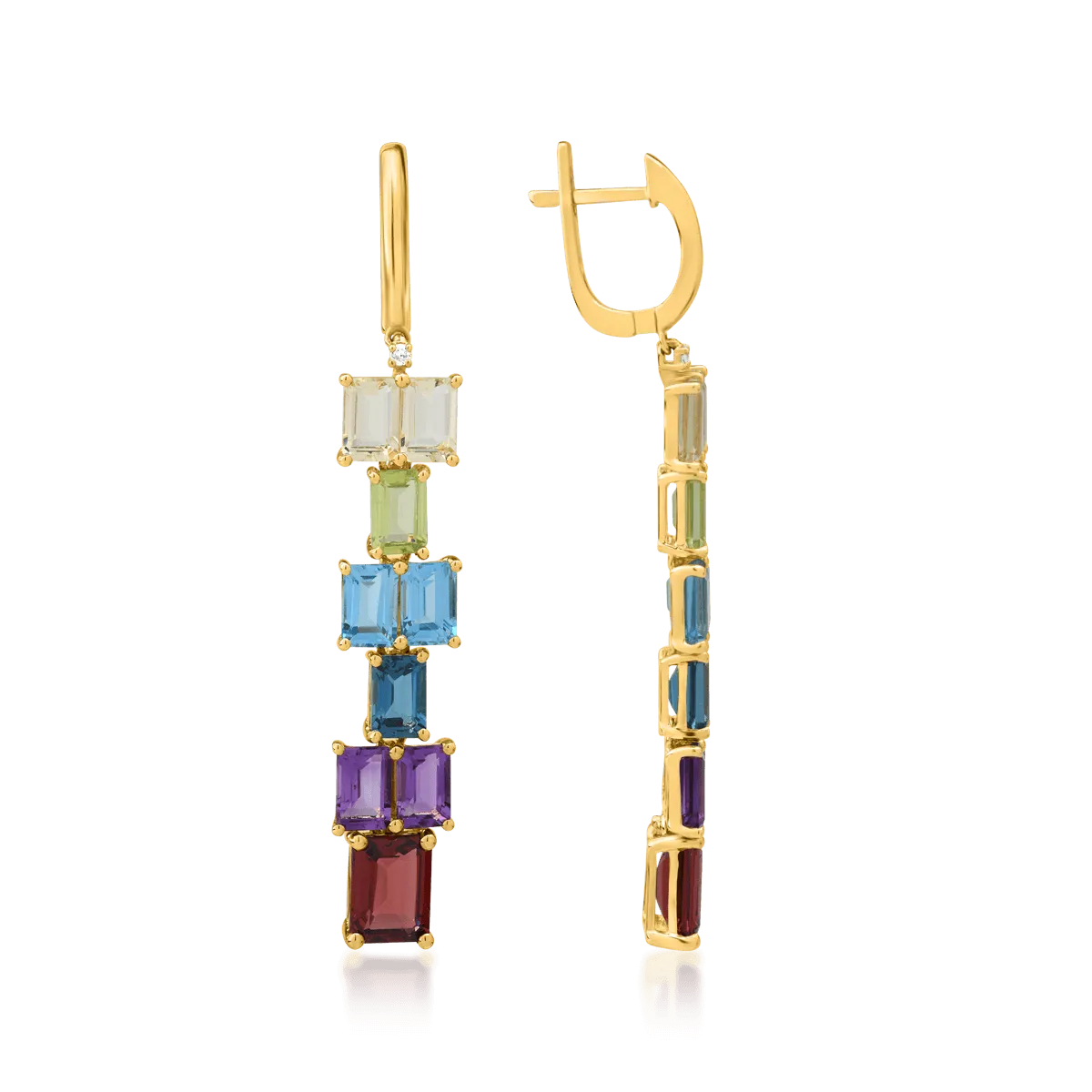 Cercei din aur galben de 14K cu pietre pretioase si semipretioase de 12.28ct