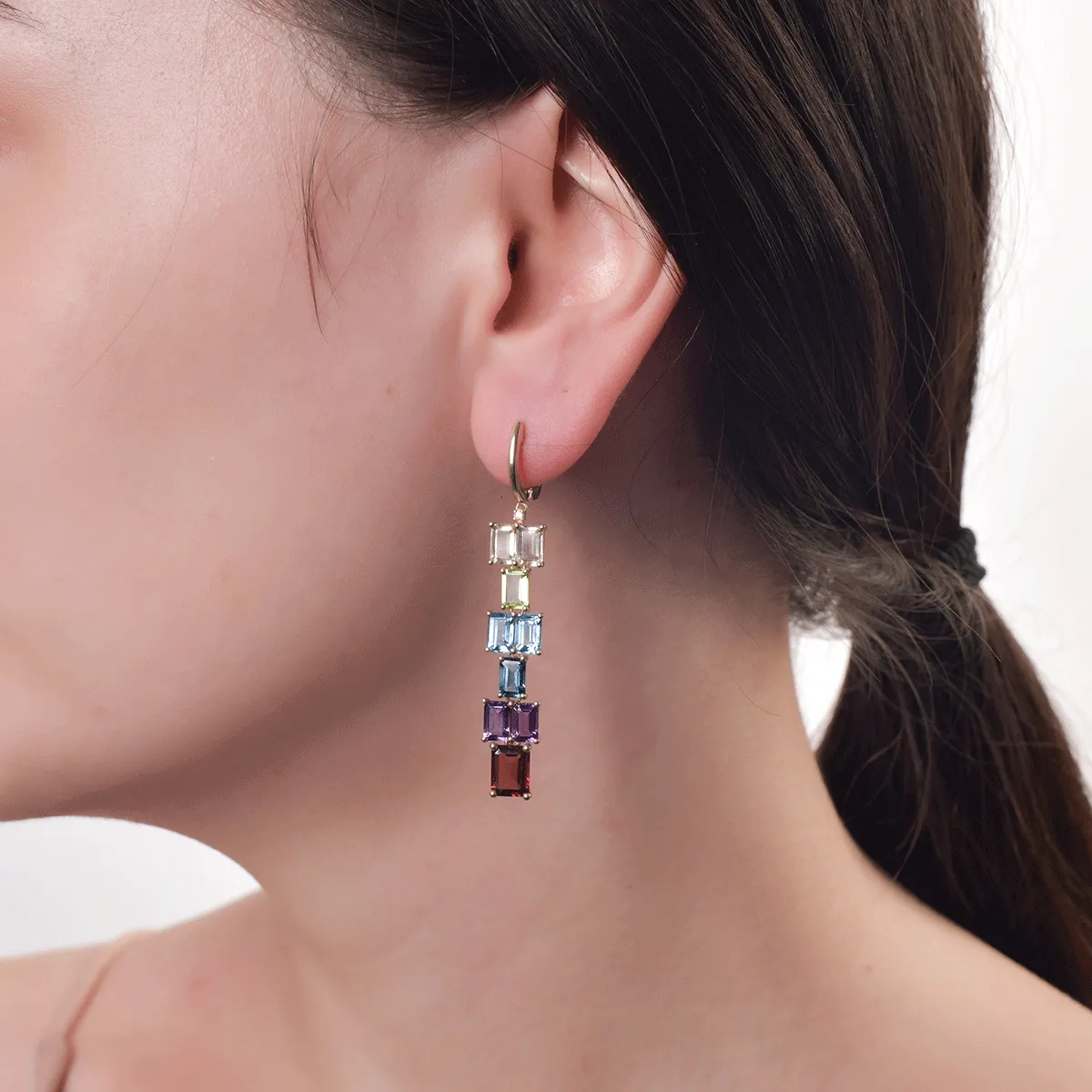 Cercei din aur galben de 14K cu pietre pretioase si semipretioase de 12.28ct