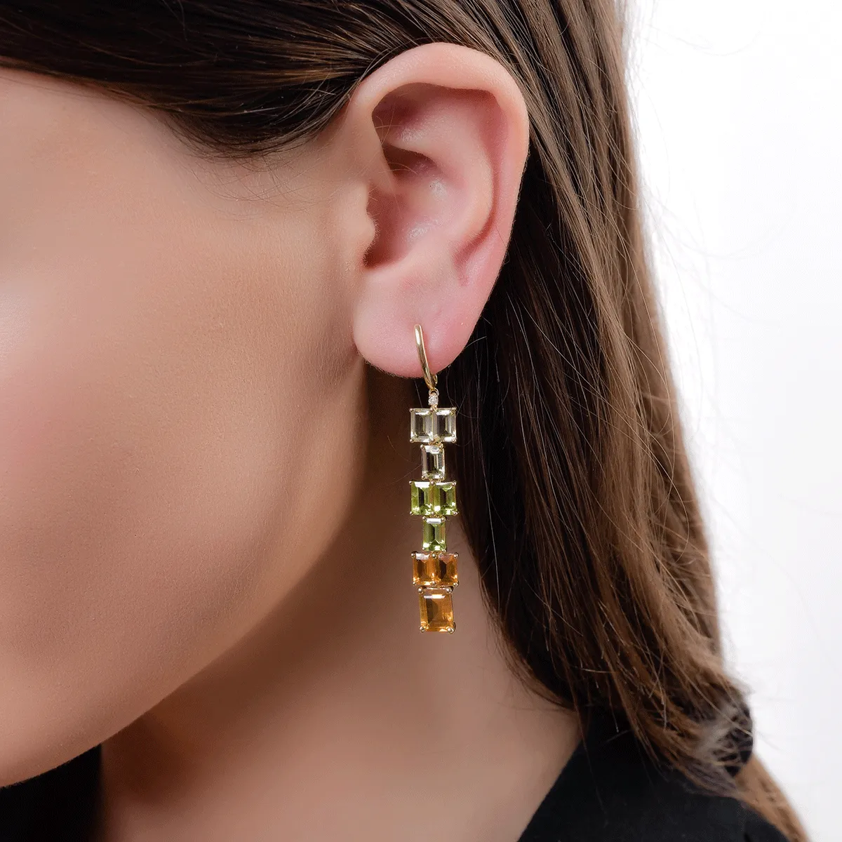 Cercei din aur galben de 14K cu pietre pretioase si semipretioase de 12.28ct