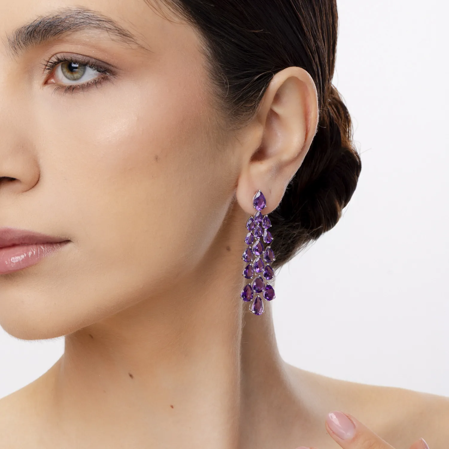 14K fehérarany fülbevaló ametiszttel 24.04ct