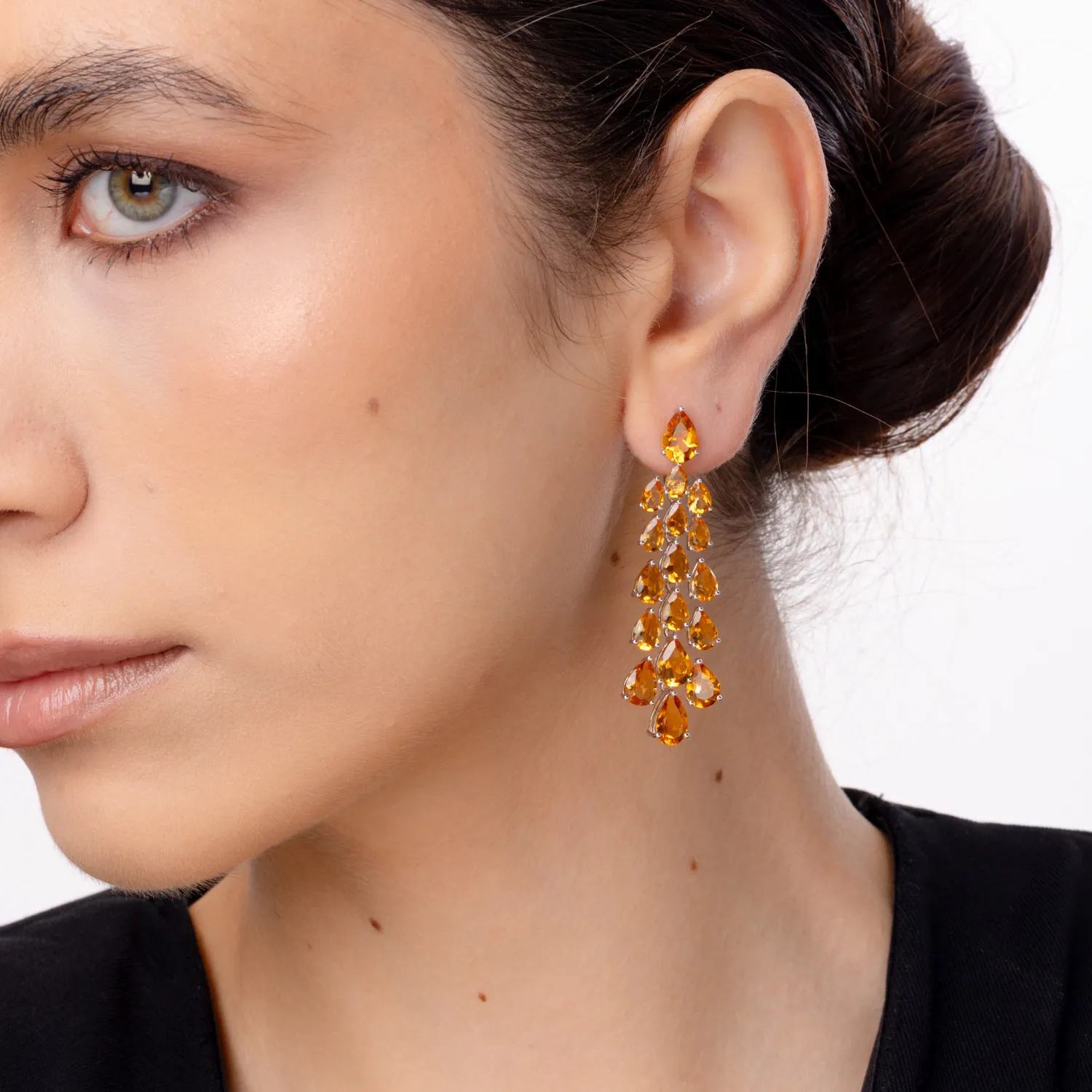 Cercei din aur alb cu citrine pear de 24.04ct