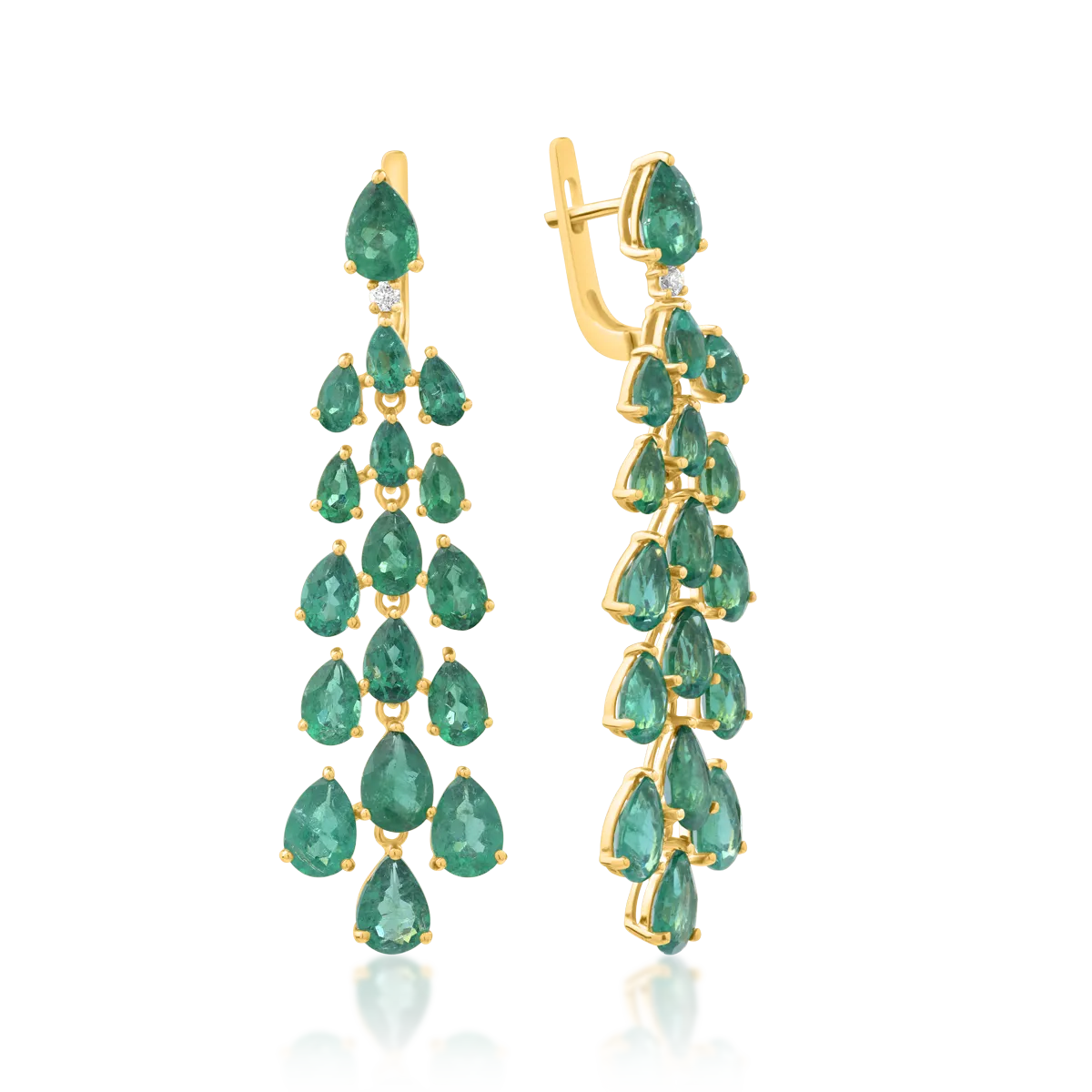 14K yellow gold earrings with 17.72ct emerites and 0.07ct diamonds