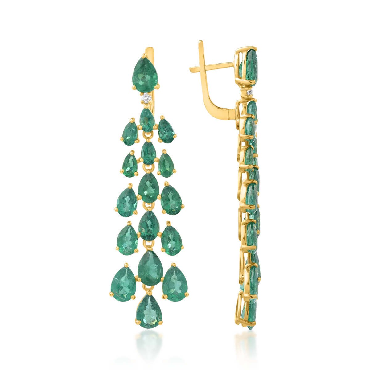 14K yellow gold earrings with 17.72ct emerites and 0.07ct diamonds