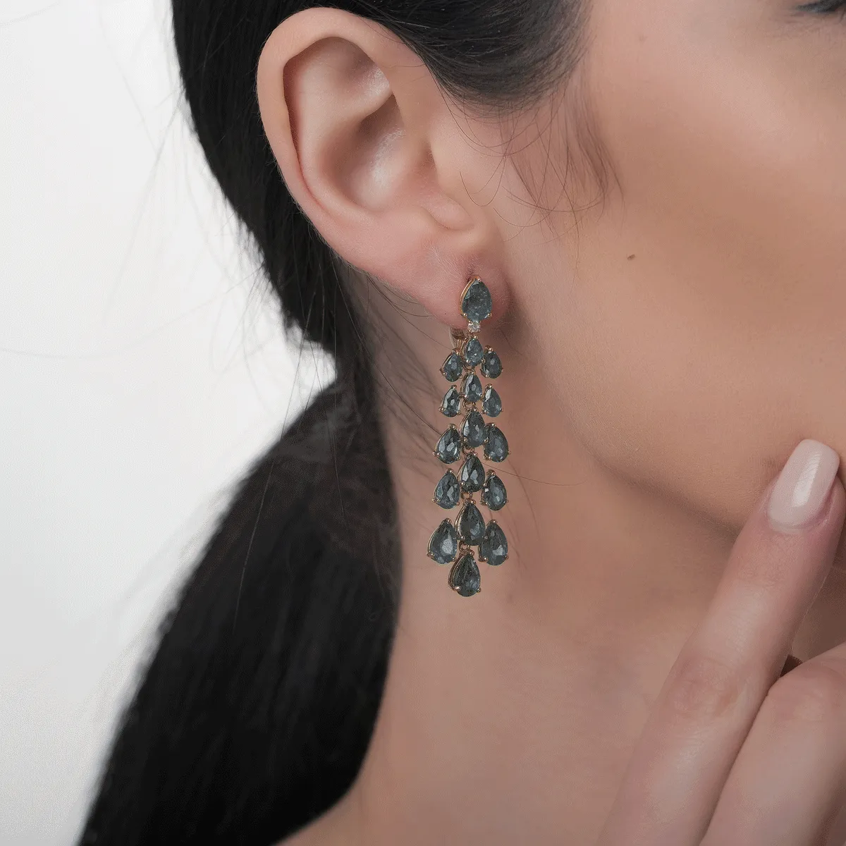 14K yellow gold earrings with 17.72ct emerites and 0.07ct diamonds