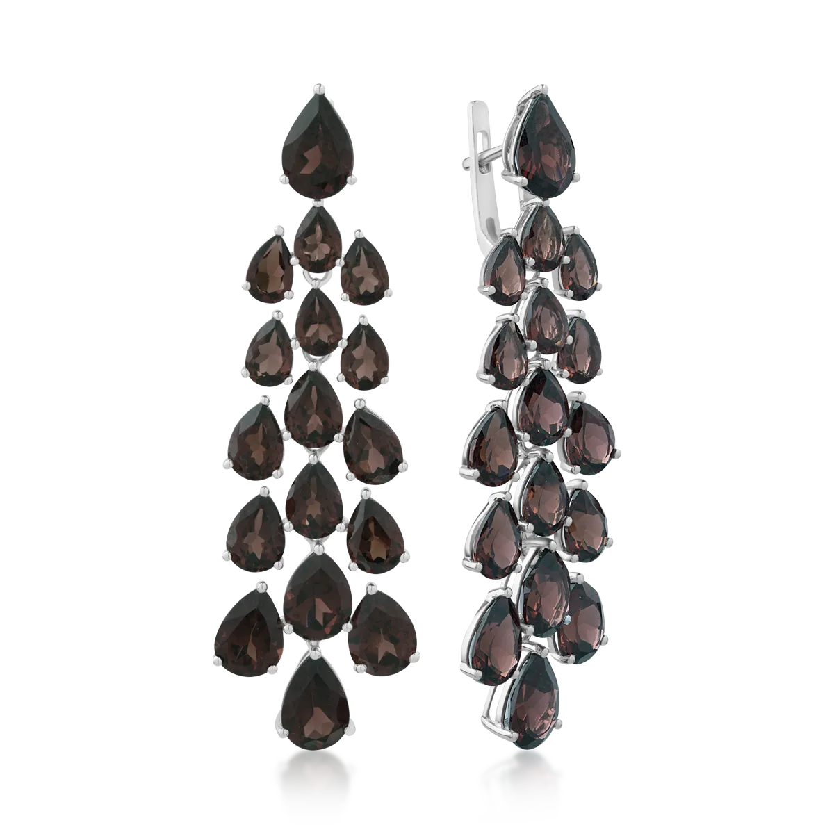 Cercei din aur alb cu quartz fumuriu pear de 24.04ct