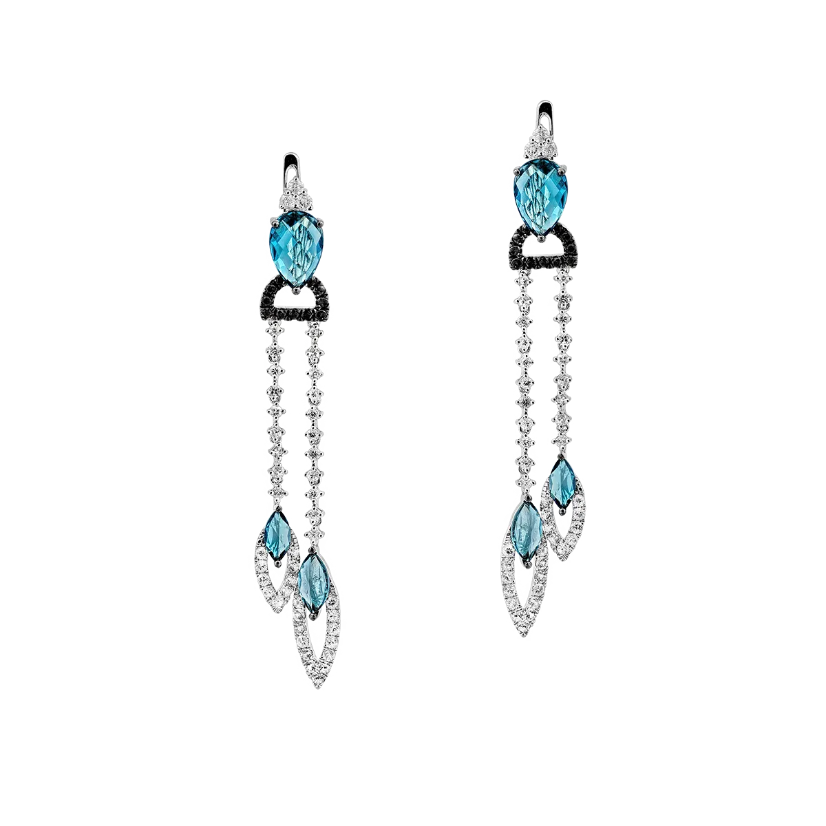 Cercei din aur alb cu pietre pretioase si semipretioase de 6.2ct