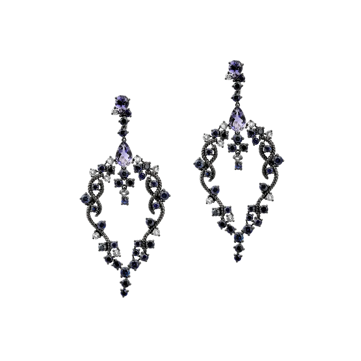 14K black and white gold earrings with 15.02ct precious and semi-precious stones