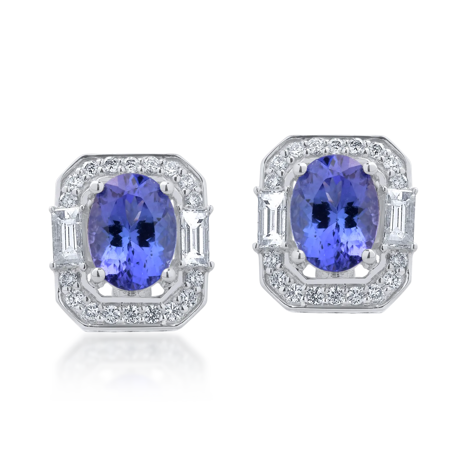 Cercei din aur alb de 18K cu tanzanite de 2.74ct si diamante 0.731ct