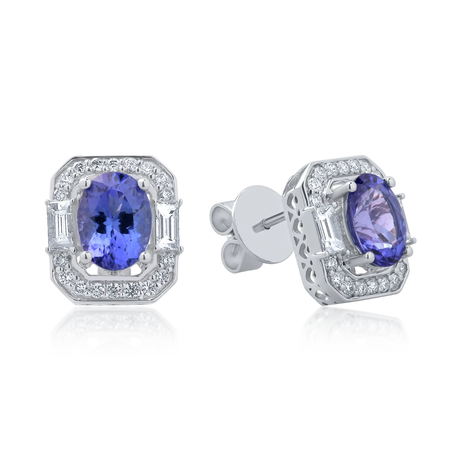 Cercei din aur alb de 18K cu tanzanite de 2.74ct si diamante 0.731ct