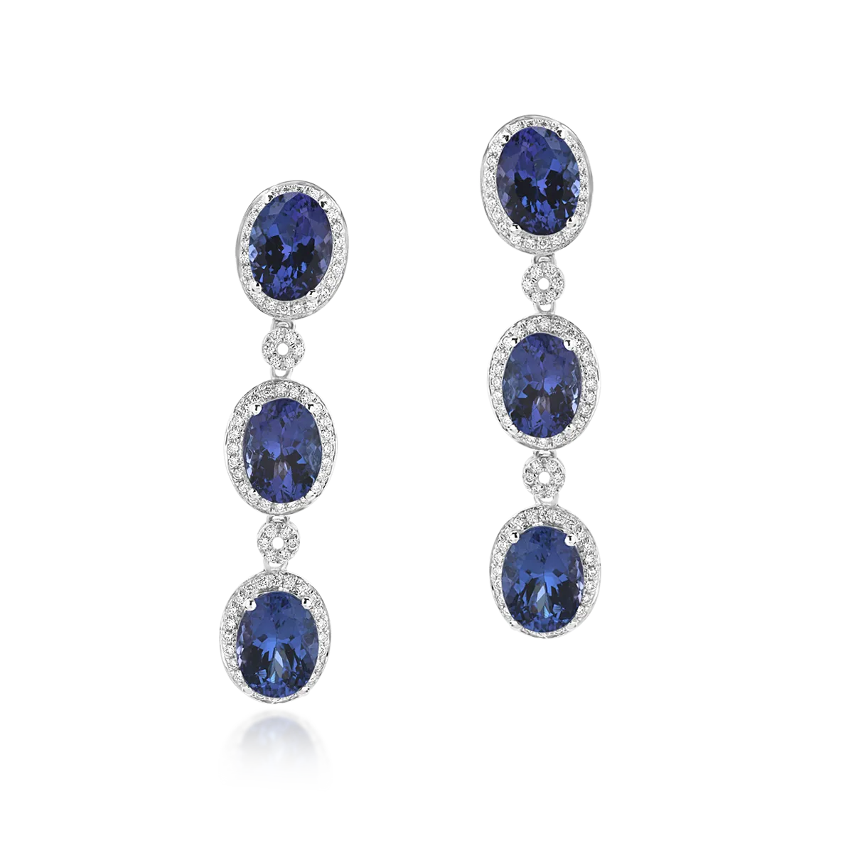 Cercei din aur alb cu tanzanite de 8.9ct si diamante de 0.4ct