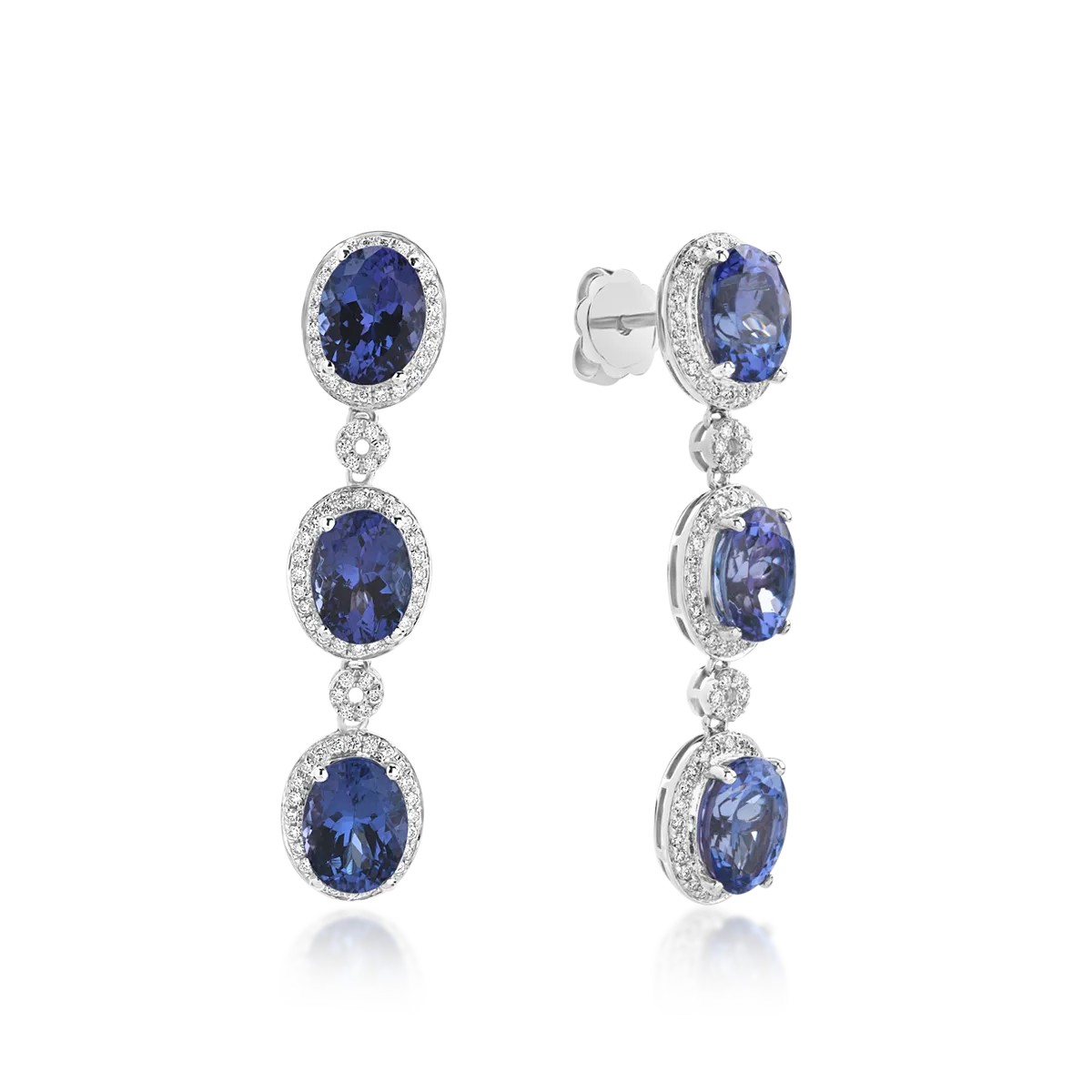Kolczyki z białego złota z tanzanitami o masie 8.9 ct i diamentami o masie 0.4 ct