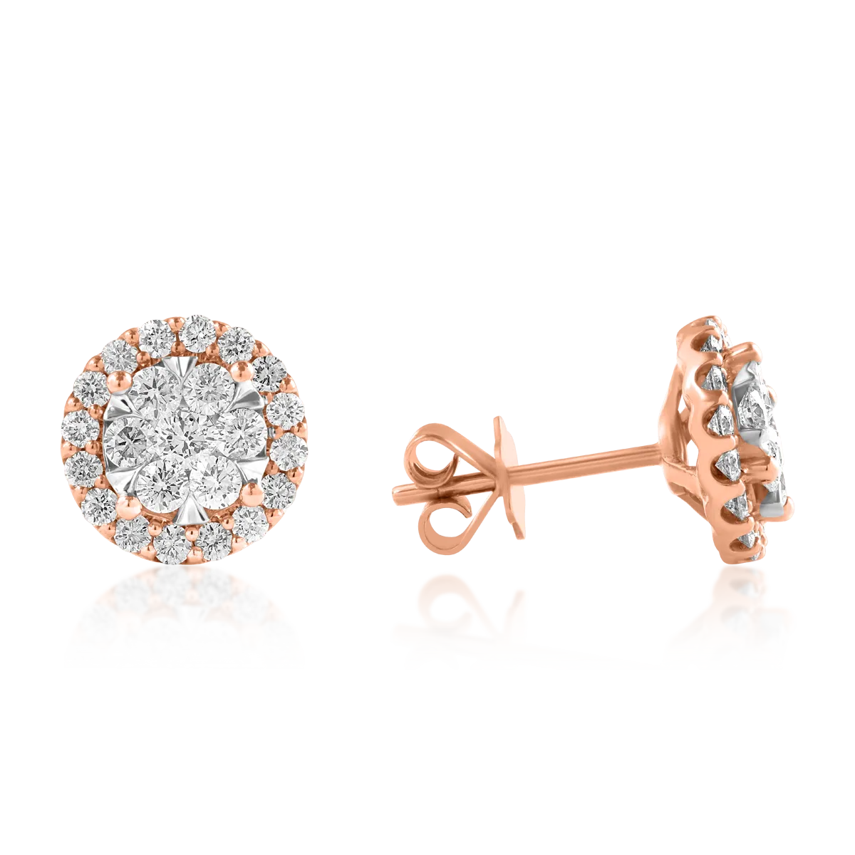 Cercei din aur alb-roz de 18K cu diamante de 1ct - 2 | YEO