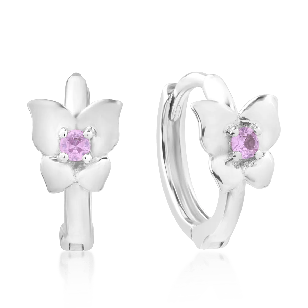 Cercei pentru copii din aur alb cu safire roz de 0.078ct