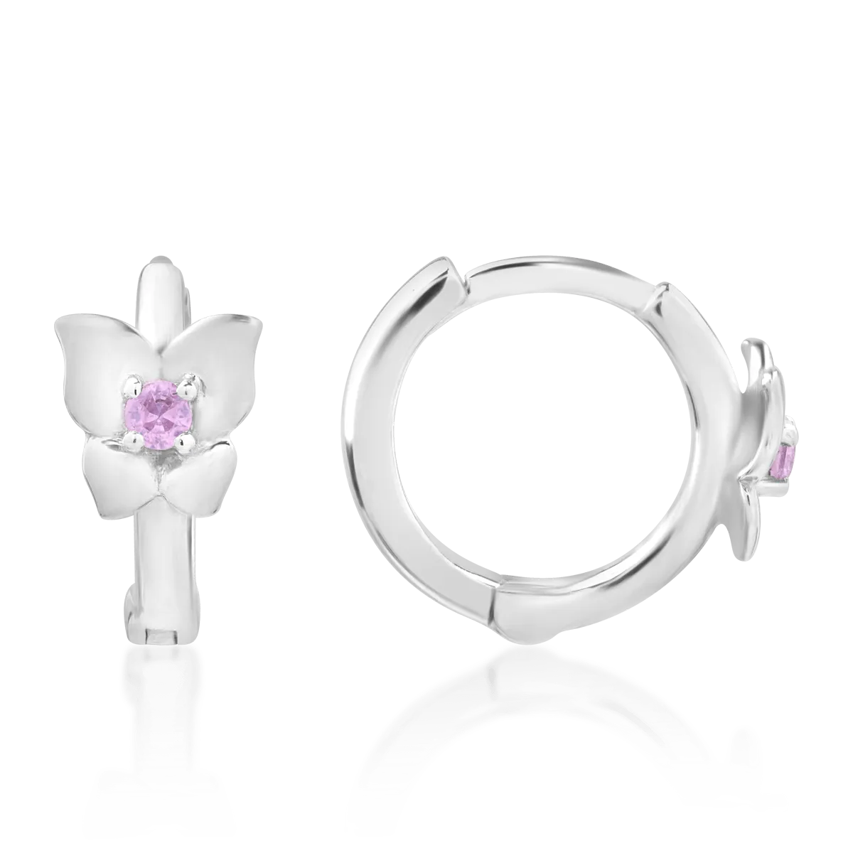 14K white gold children earrings with 0.078ct pink sapphires