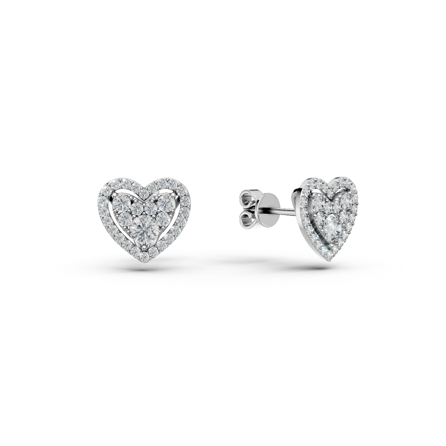 Cercei inimioare din aur alb cu diamante de 0.5ct