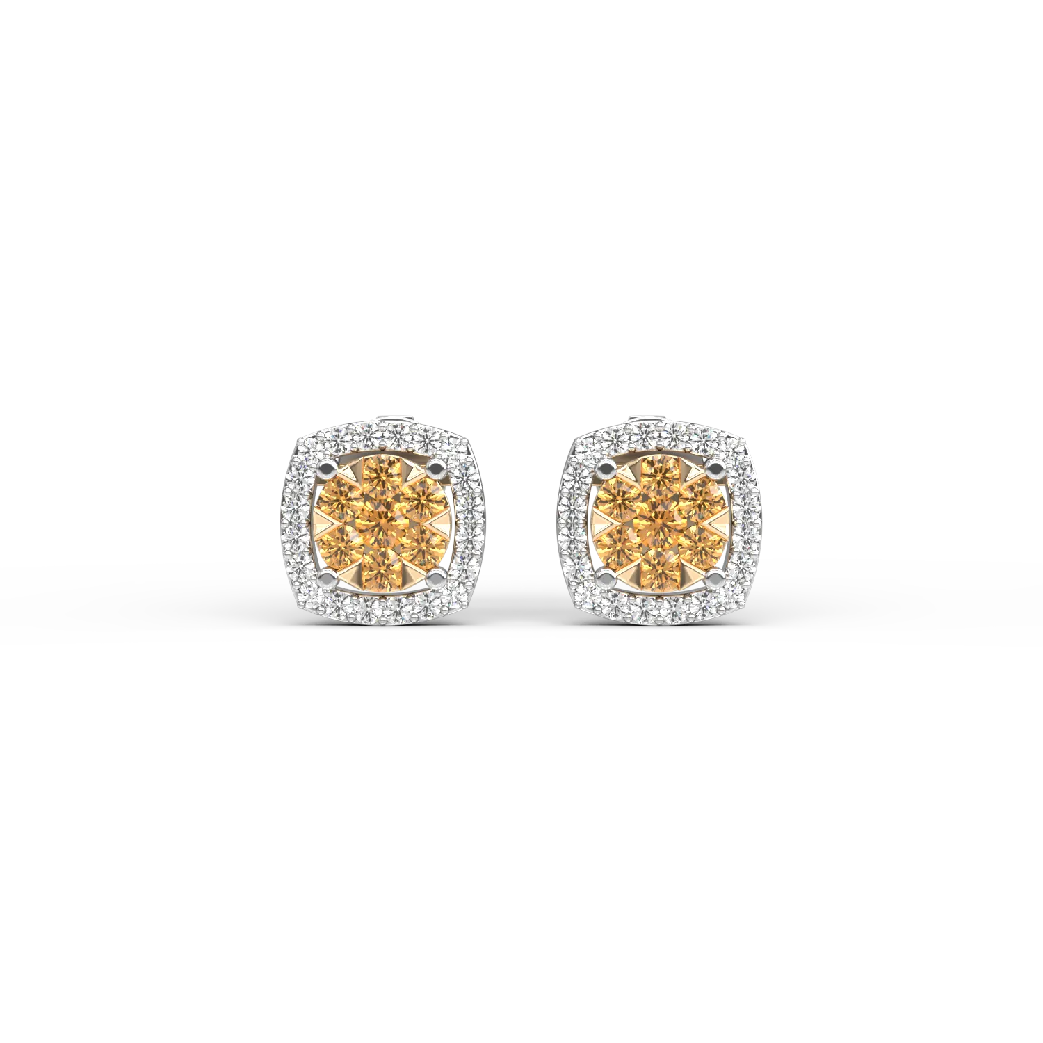 14K white/yellow gold earrings with 0.314ct fancy diamond and 0.137ct diamonds