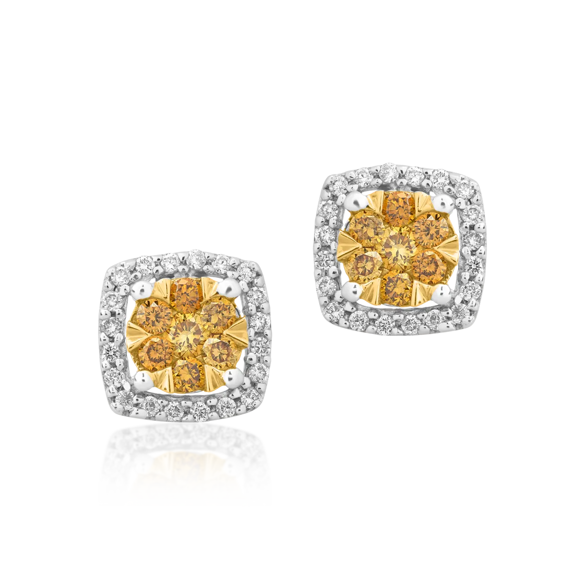 Cercei din aur alb-galben de 14K cu fancy diamonds de 0.314ct si diamante de 0.137ct