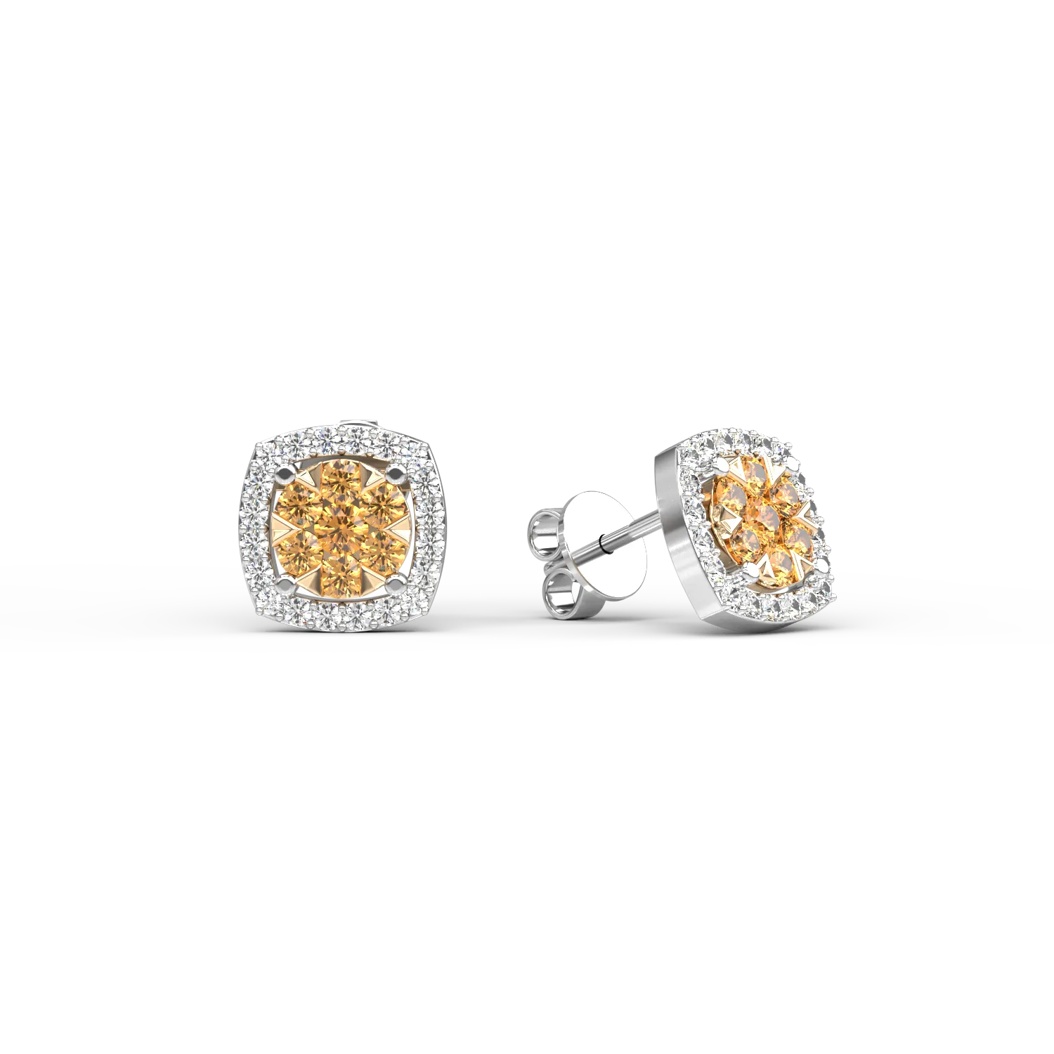 Kolczyki z 14K białego-żółtego złota, fancy diamond 0.314kr i diamenty 0.137kr