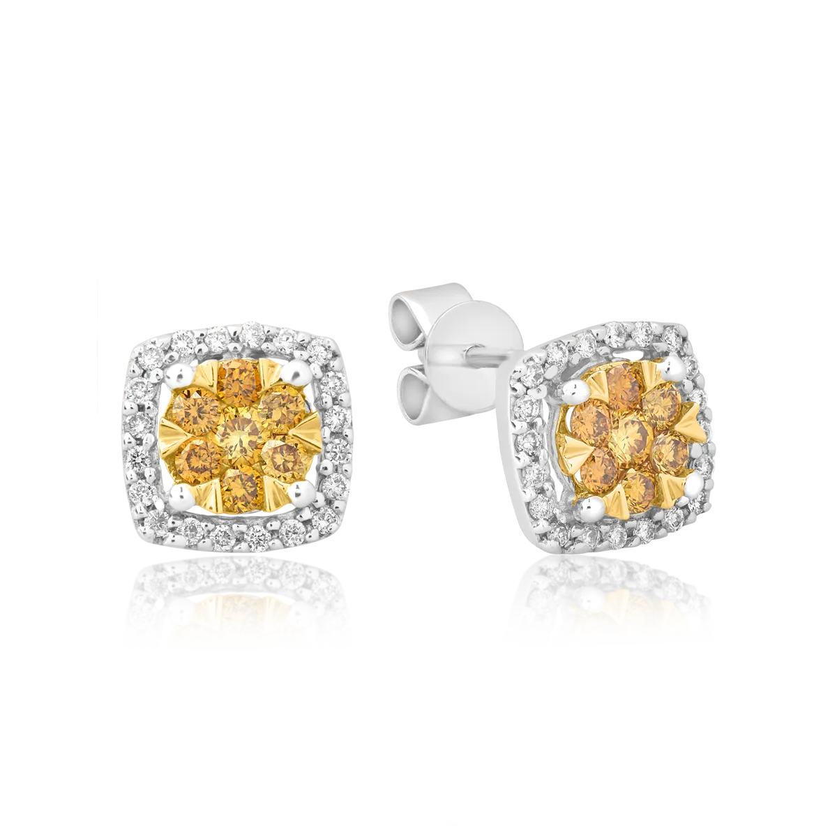 Cercei din aur alb-galben de 14K cu fancy diamonds de 0.314ct si diamante de 0.137ct