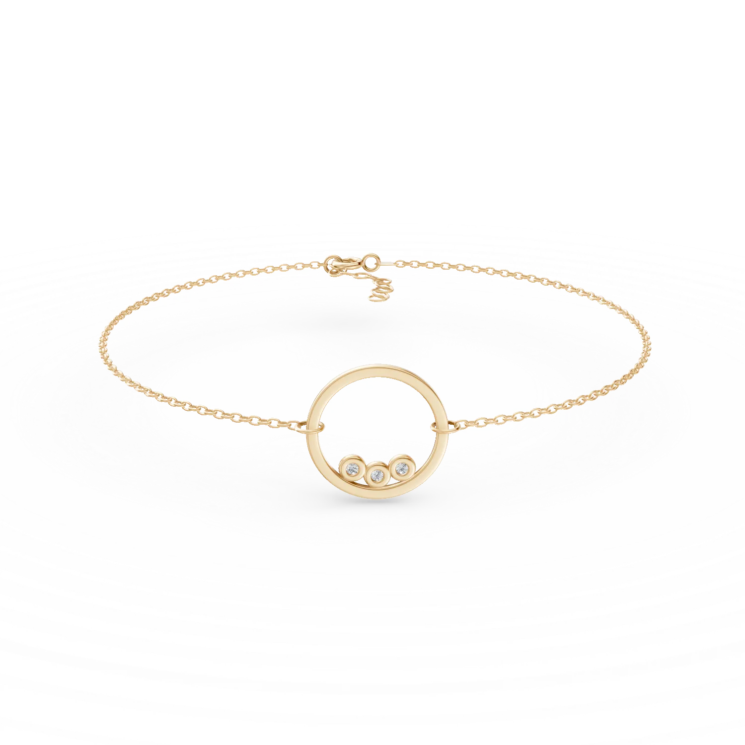 Yellow gold circle pendant bracelet with zirconia-109236