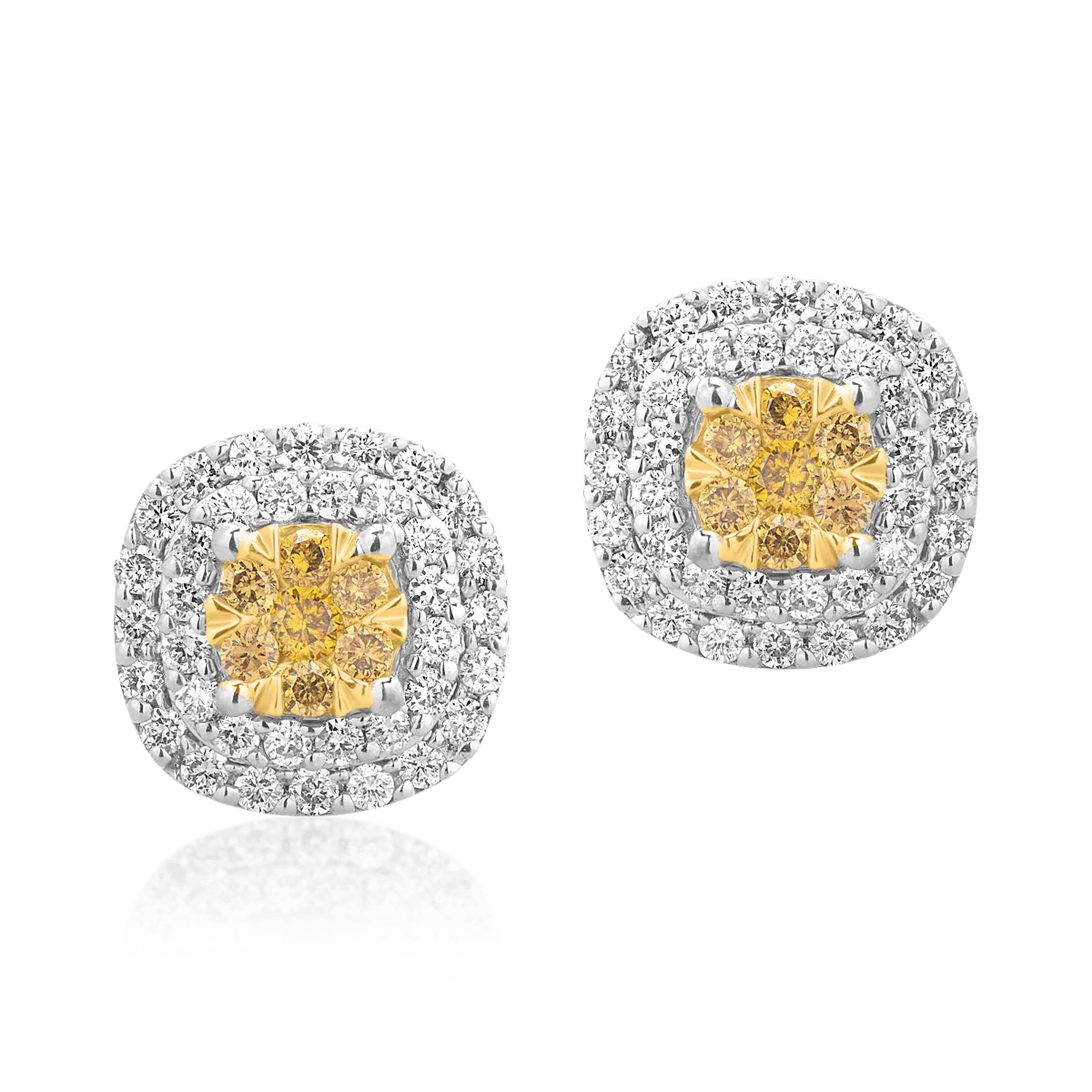 Cercei din aur alb-galben de 14K cu diamante de 0.354ct si fancy diamonds de 0.154ct - 1 | YEO