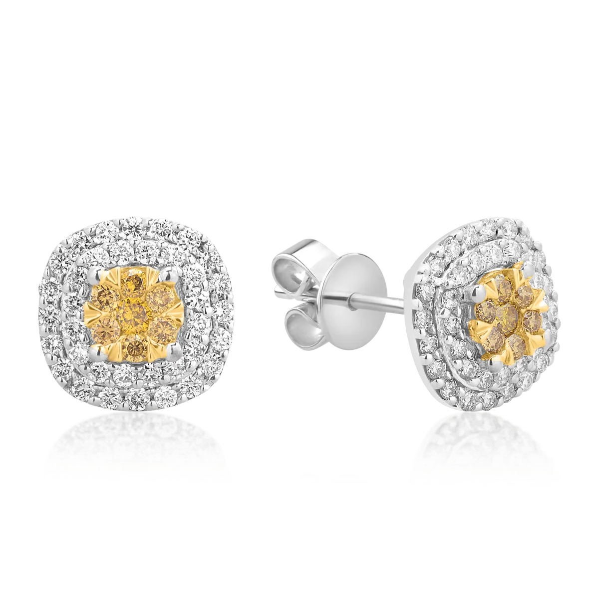 Cercei din aur alb-galben de 14K cu diamante de 0.354ct si fancy diamonds de 0.154ct