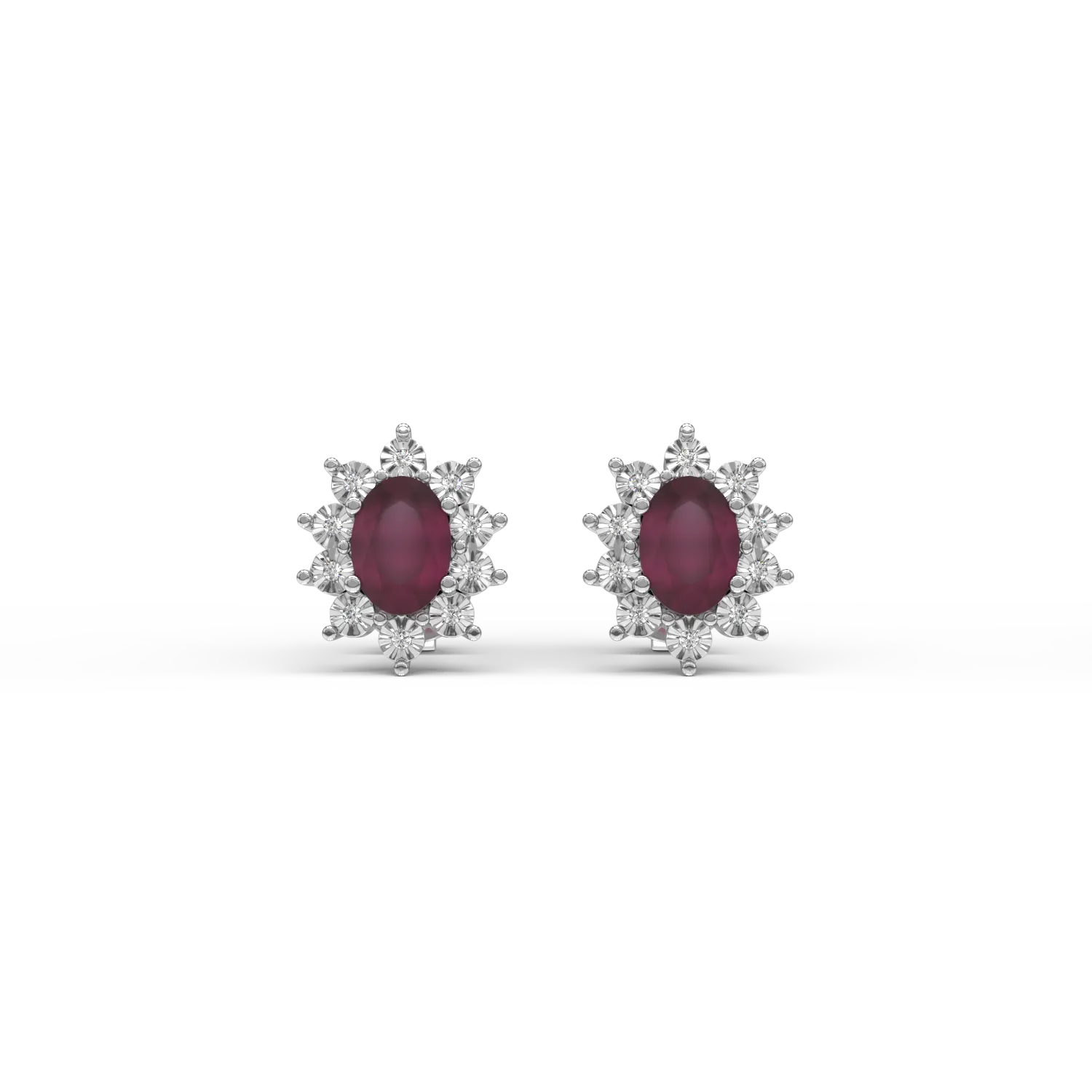 14K white gold earrings with 1.96ct rubines and 0.05ct diamonds