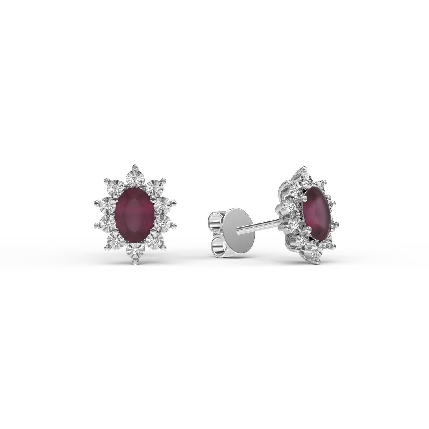 14K white gold earrings with 1.96ct rubines and 0.05ct diamonds