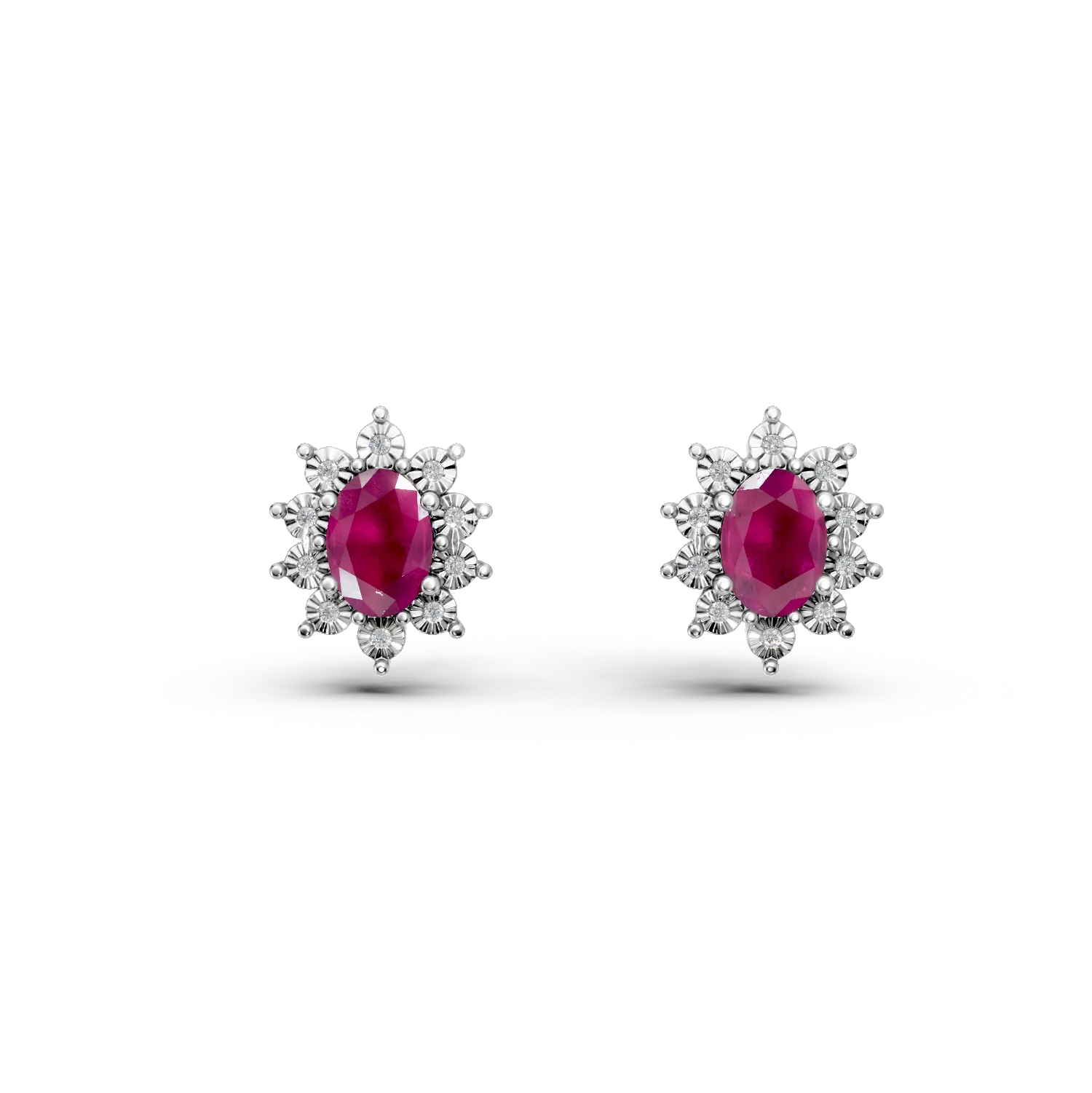 Cercei din aur alb cu rubine ovale de 1.96ct si diamante de 0.05ct
