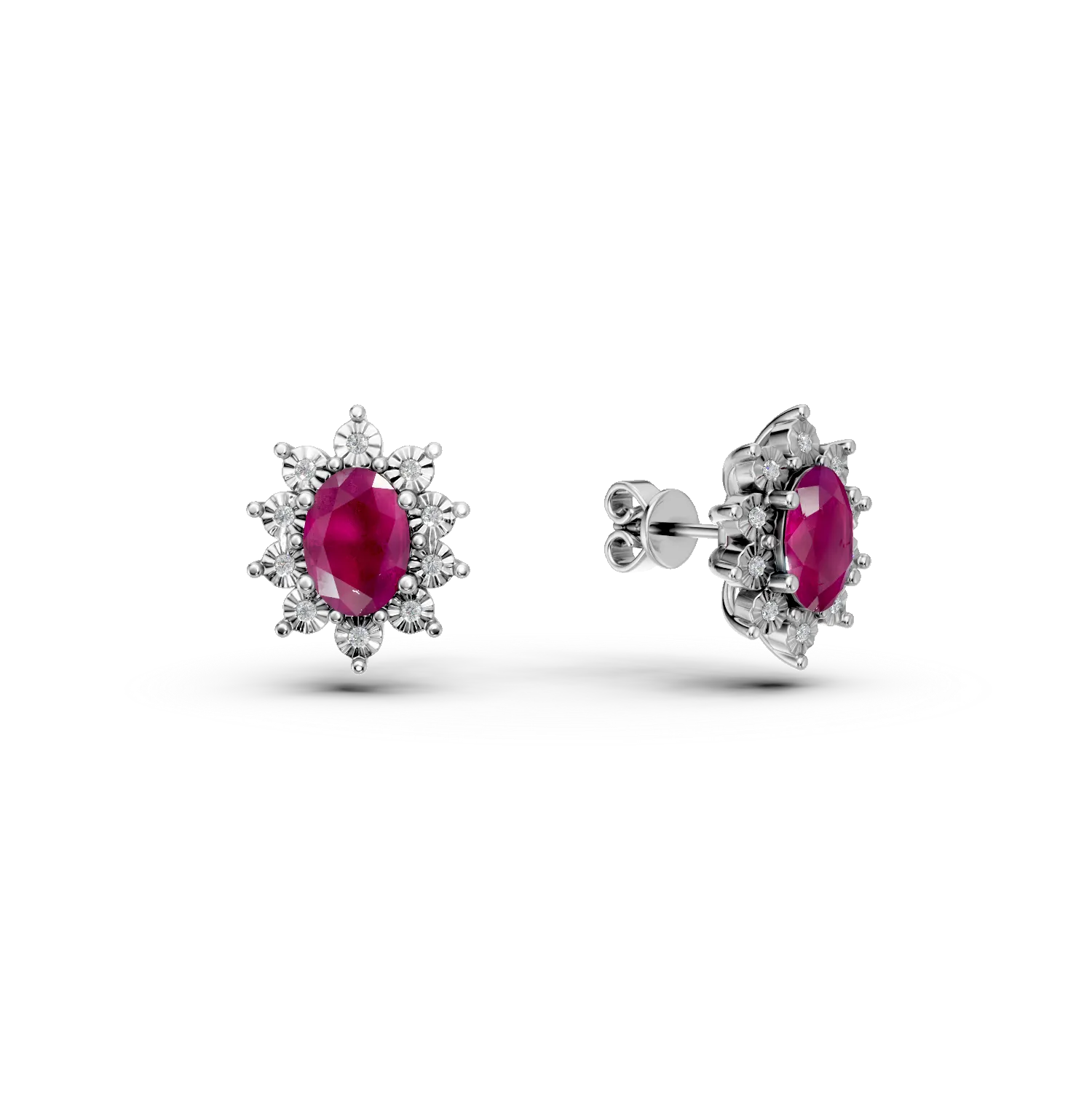 TEILOR Cercei din aur alb cu rubine ovale de 1.96ct si diamante de 0.05ct