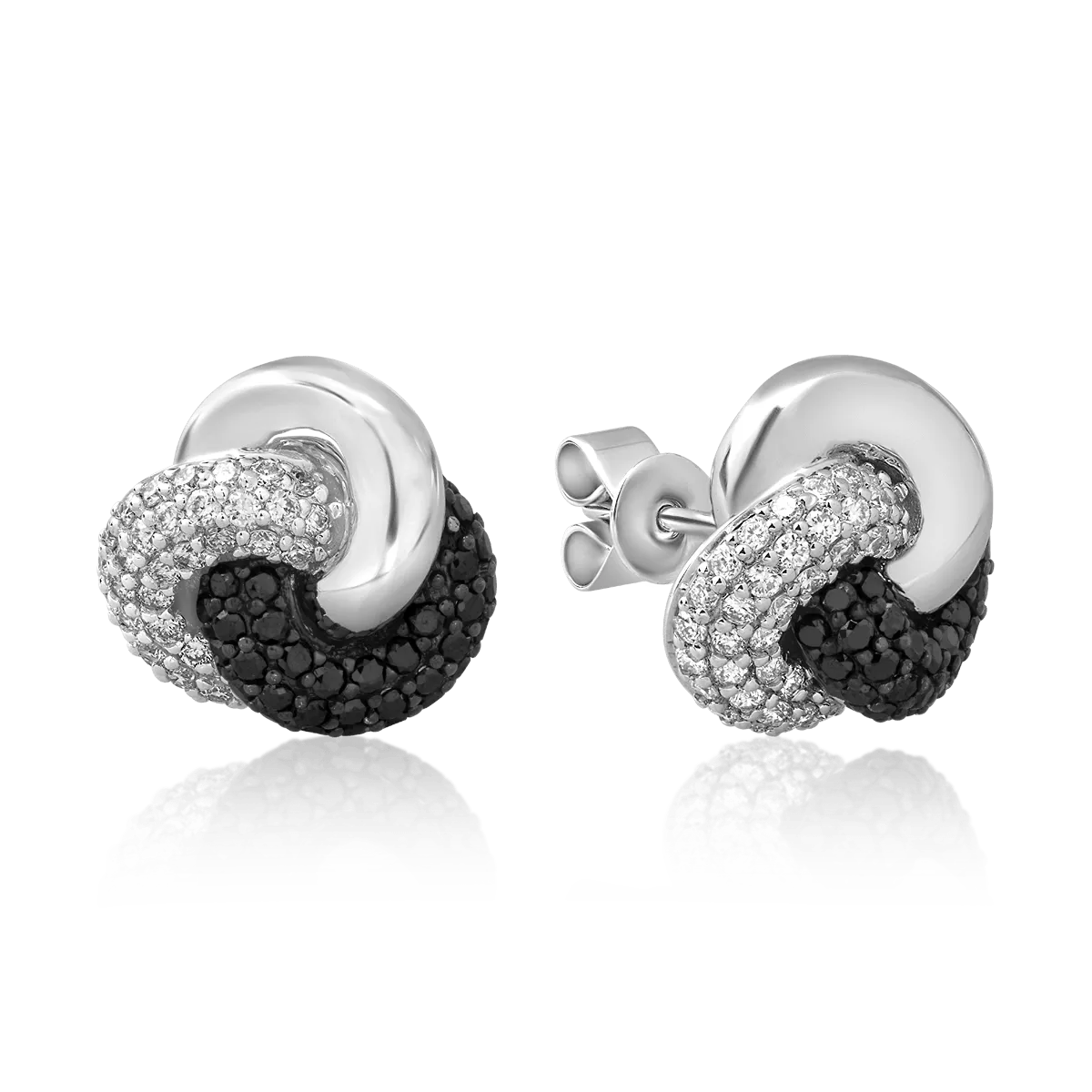 Cercei din aur alb de 14K cu diamante negre de 0.41ct si diamante de 0.37ct - 1 | YEO