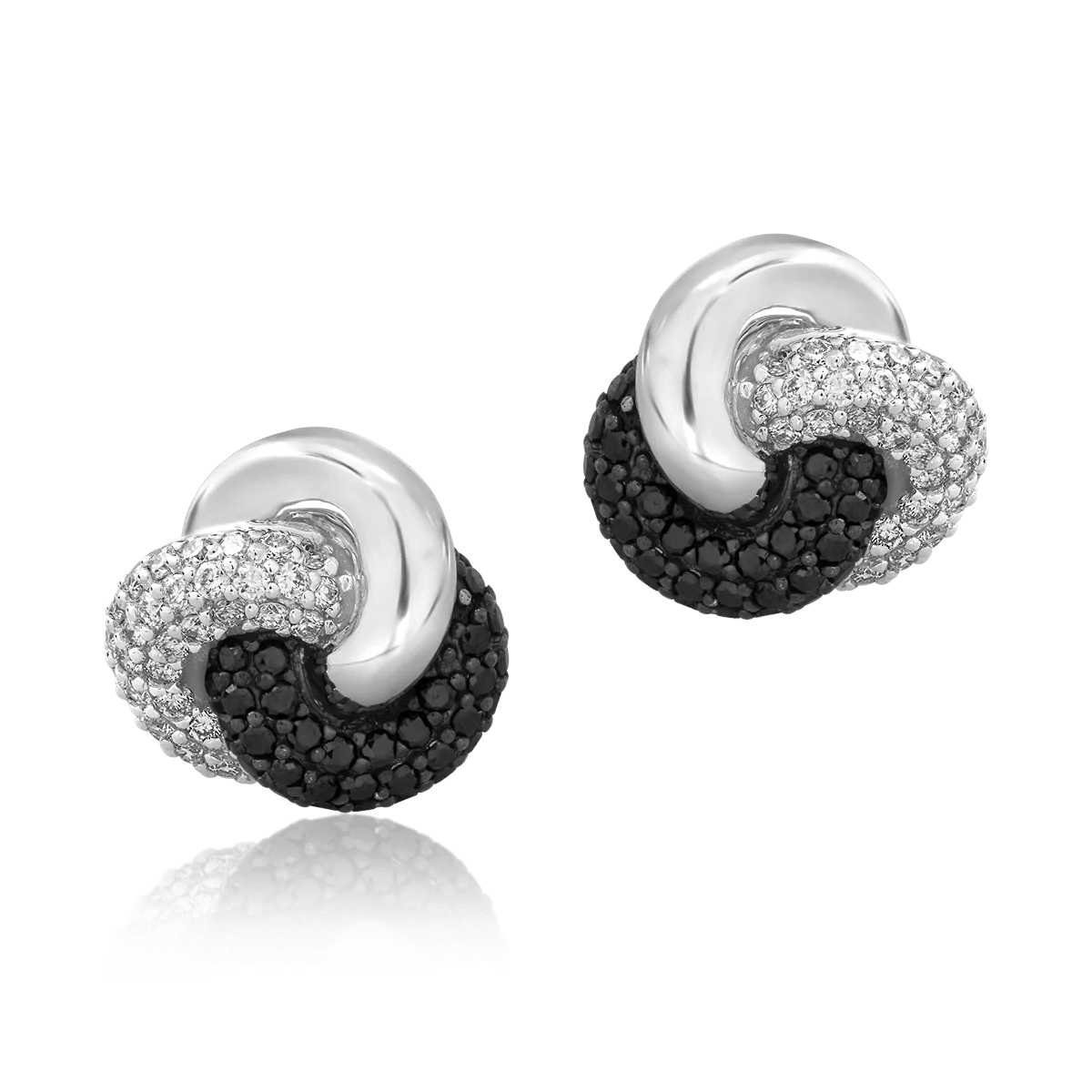 Cercei din aur alb de 14K cu diamante negre de 0.41ct si diamante de 0.37ct