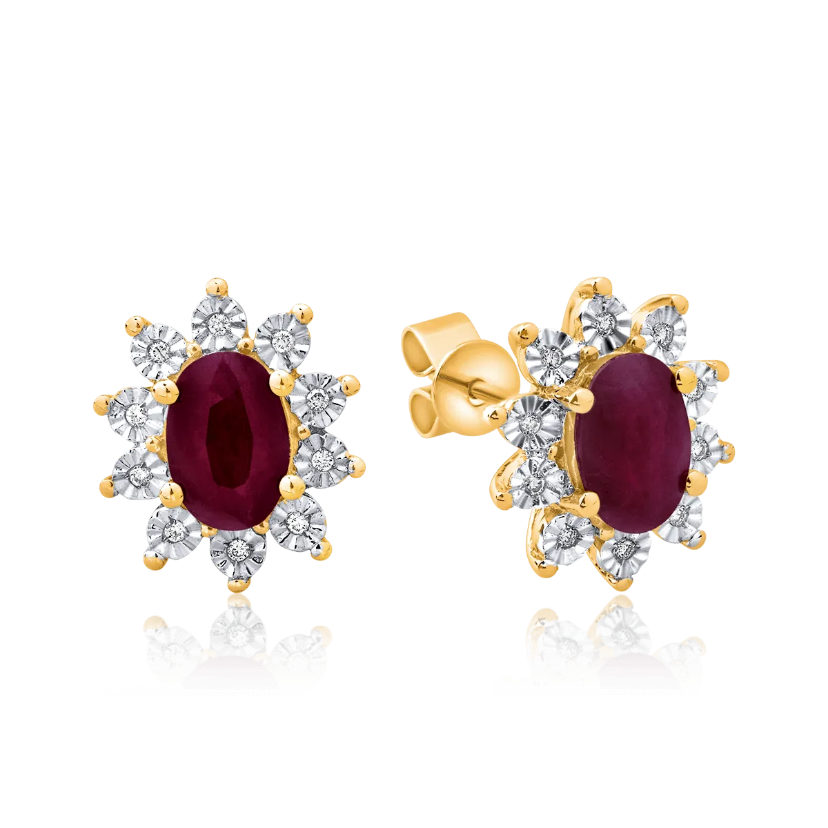 Cercei din aur galben cu rubine ovale de 1.79ct si diamante de 0.06ct