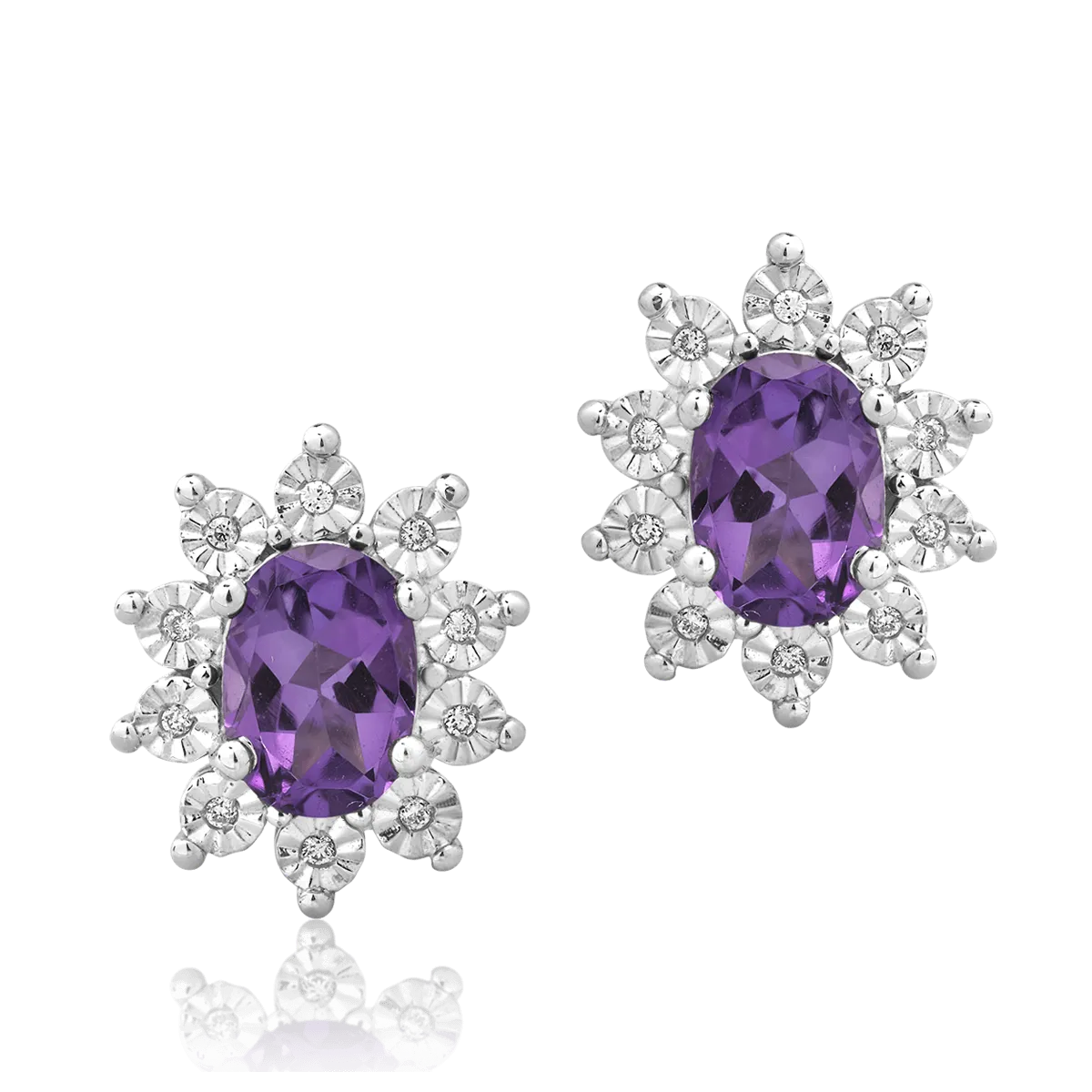 Cercei din aur alb cu ametiste ovale de 1.44ct si diamante de 0.05ct