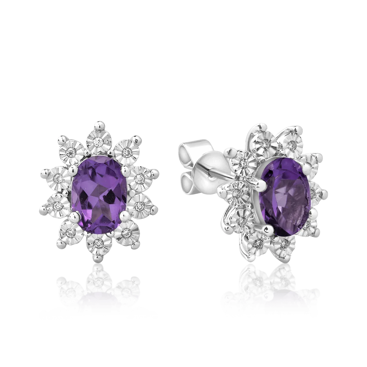 14K white gold earrings with 1.44ct amethysts and 0.05ct diamonds