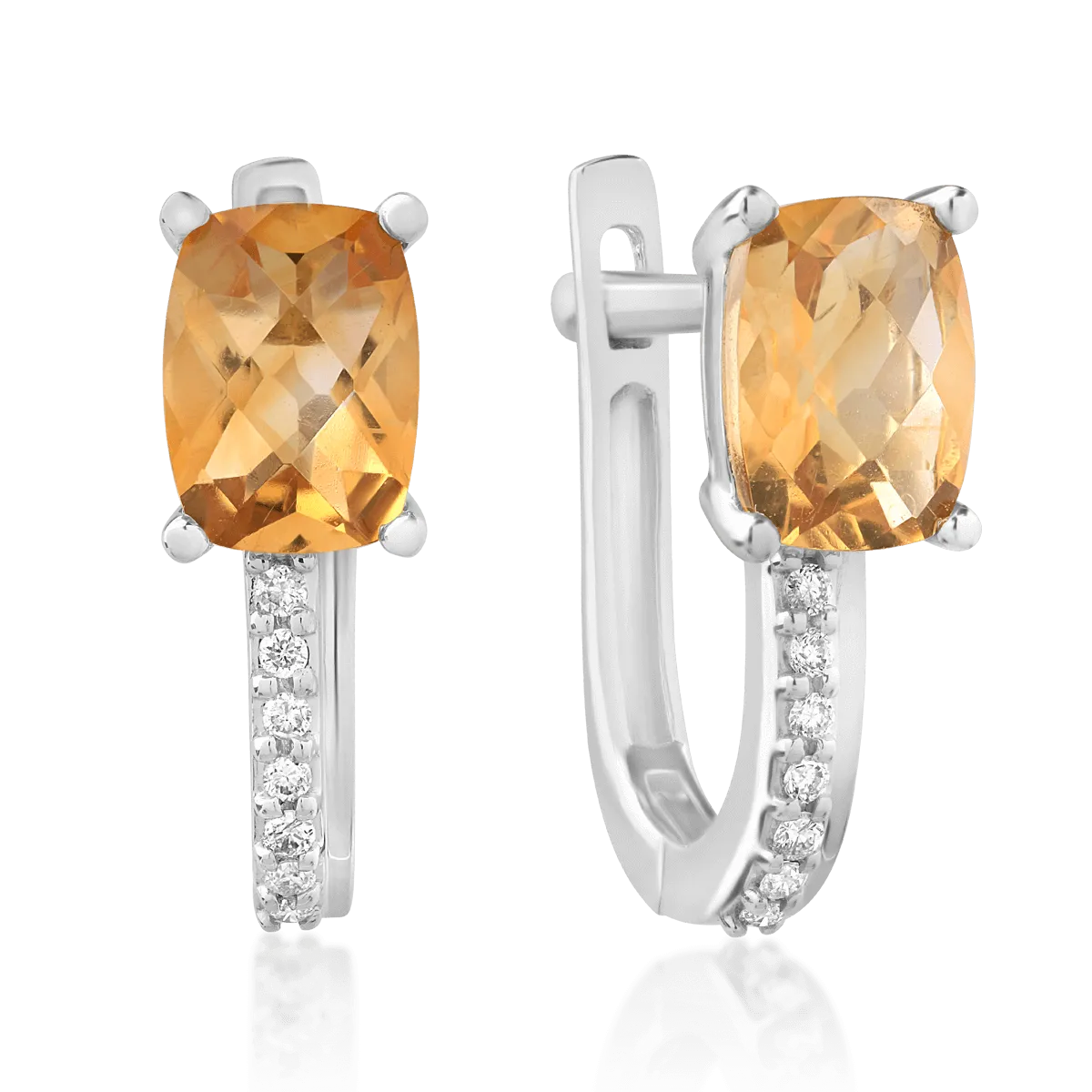 Teilor Cercei din aur alb cu citrine rectangulare de 1.606ct si diamante de 0.065ct