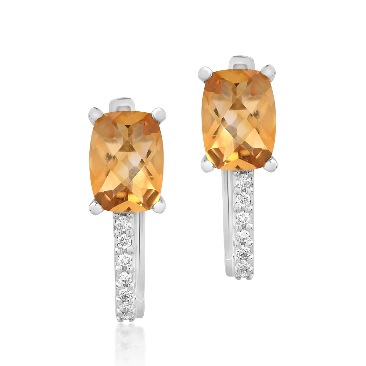 Cercei din aur alb de 14K cu citrine de 1.606ct si diamante de 0.065ct