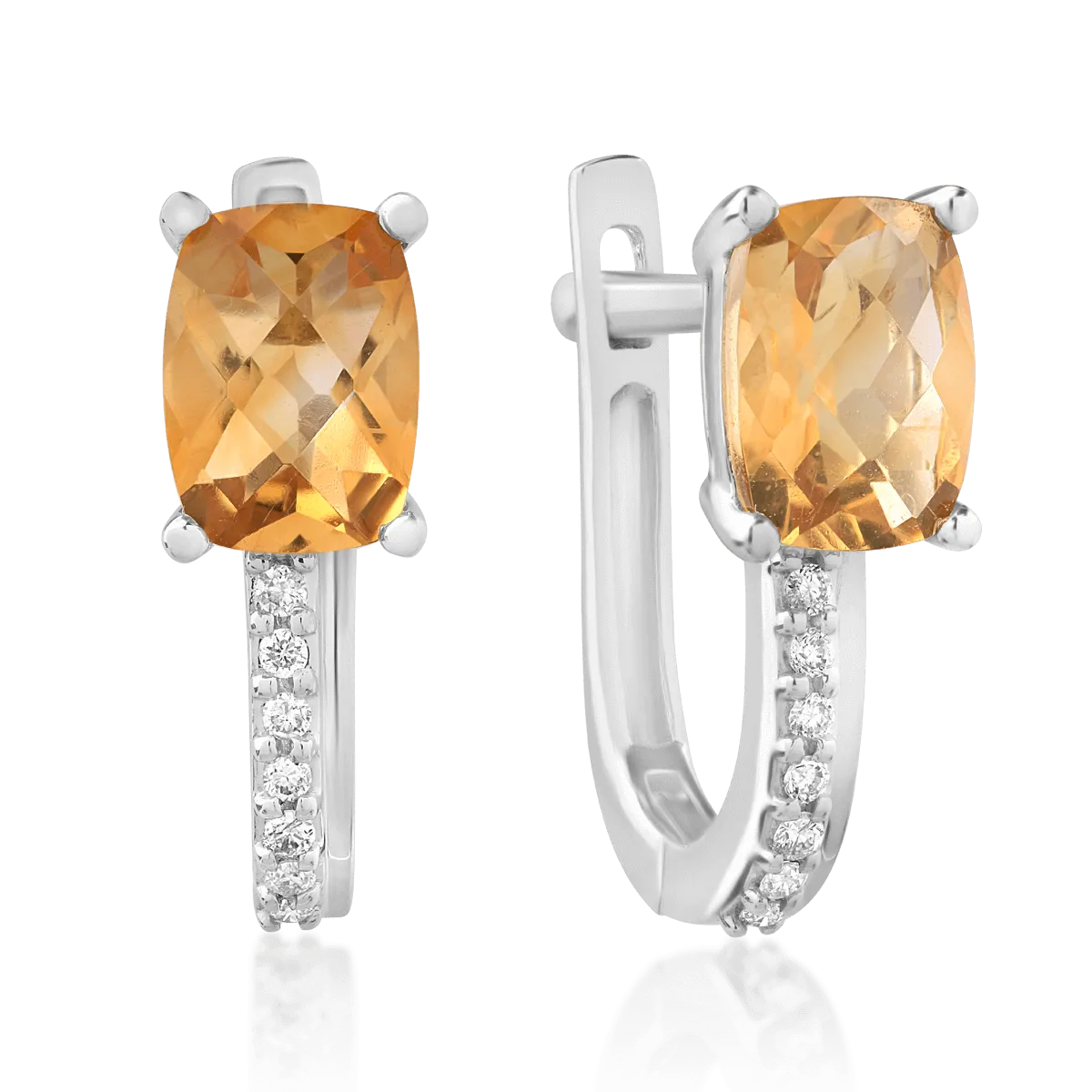 14K white gold earrings with 1.606ct citrines and 0.065ct diamonds