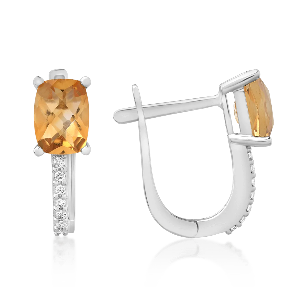 14K white gold earrings with 1.606ct citrines and 0.065ct diamonds