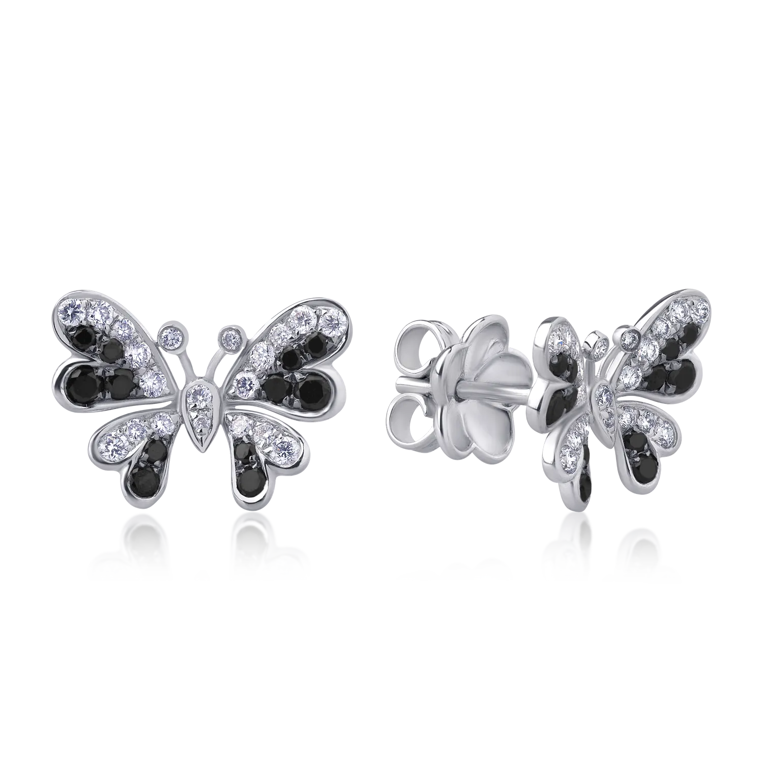 Обеци от бяло злато 18K с черни диаманти 0.31ct и прозрачни диаманти 0.32ct
