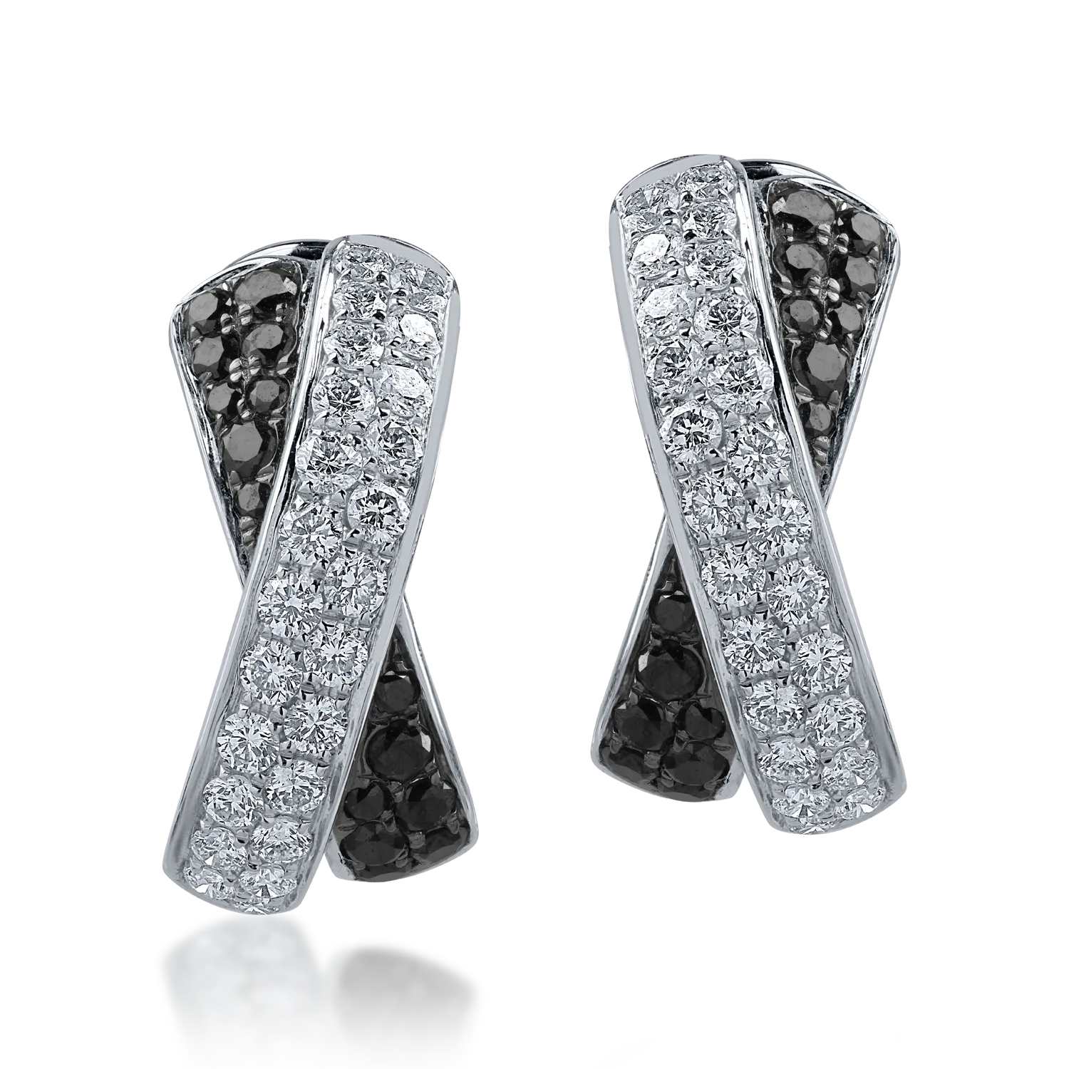 White gold earrings with 0.78ct clear diamonds and 0.41ct black diamonds
