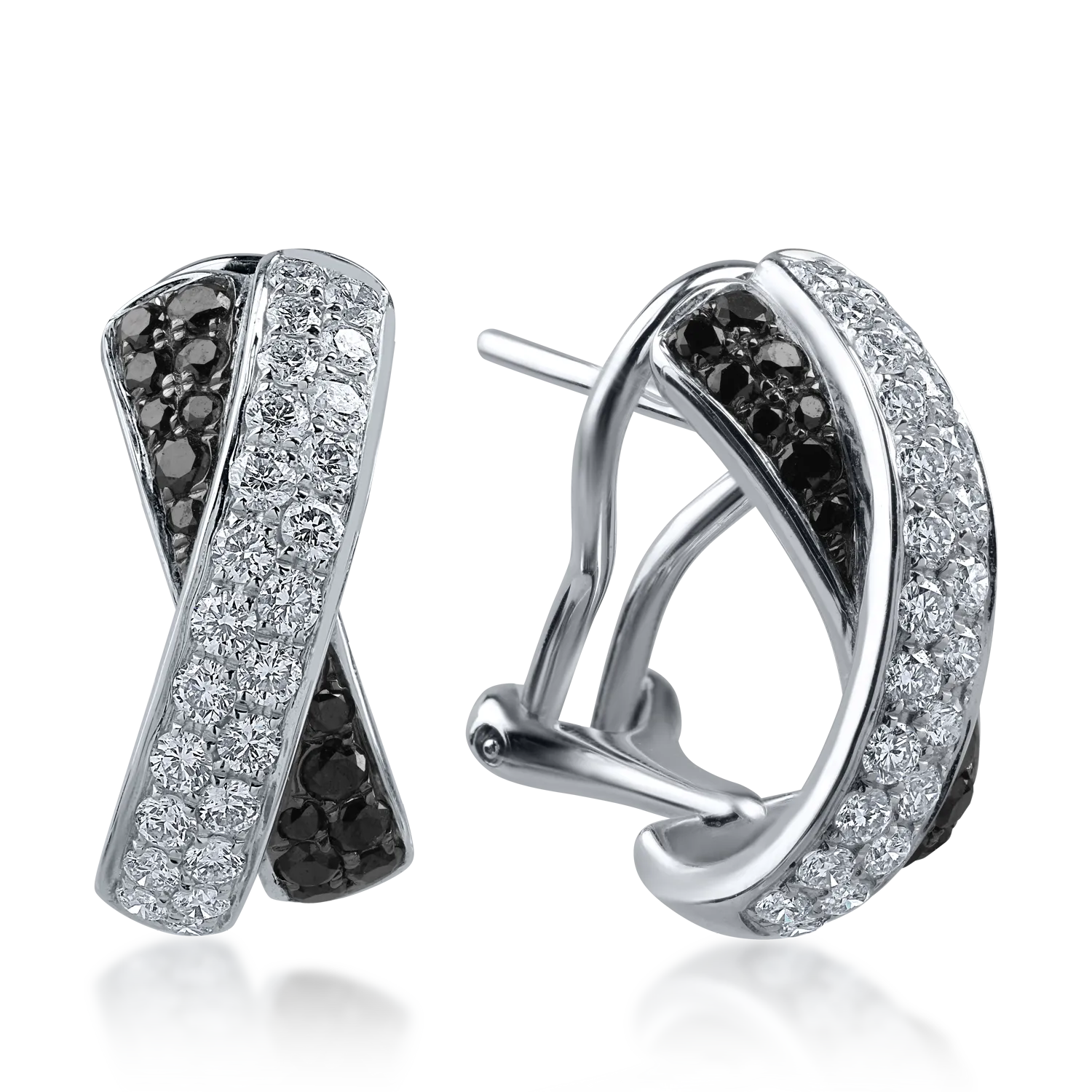 White gold earrings with 0.78ct clear diamonds and 0.41ct black diamonds