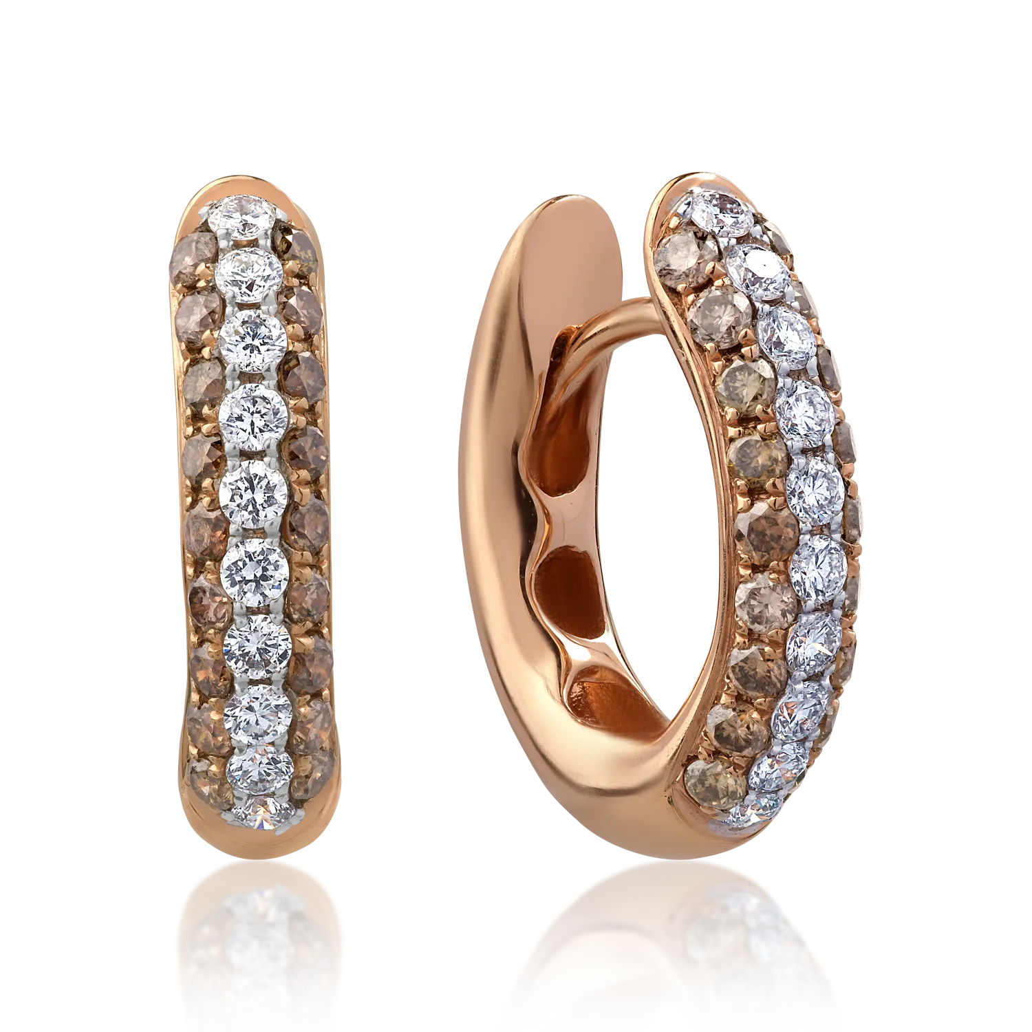 18K rose gold earrings with 0.24ct clear diamonds and 0.36ct brown diamonds