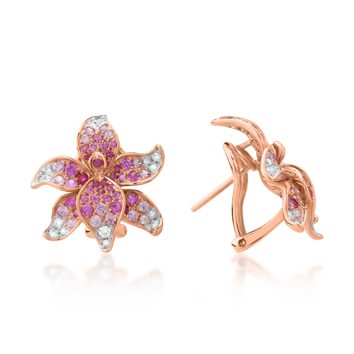 Cercei florali din aur roz cu pietre pretioase de 2.1ct - imagine 3