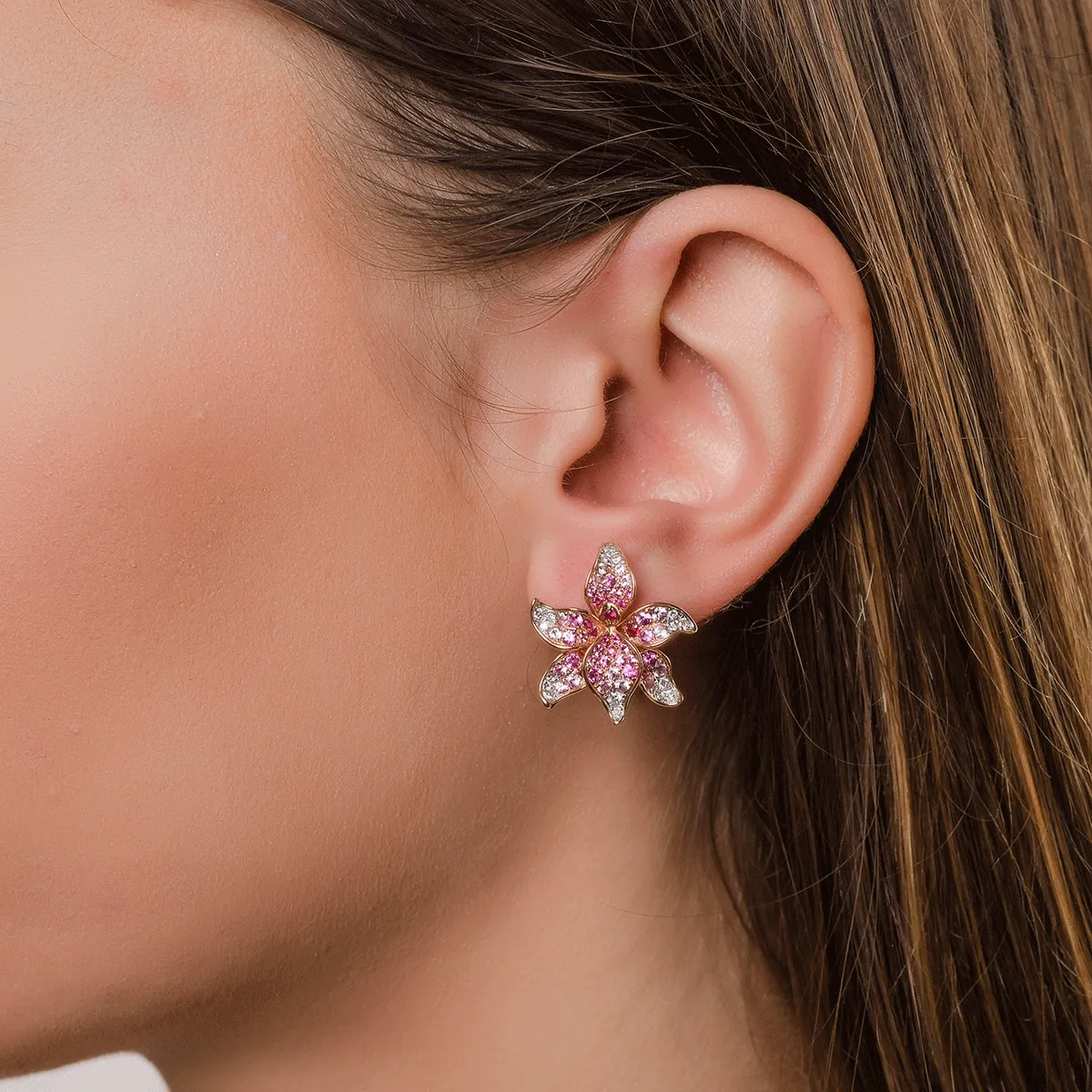 Cercei florali din aur roz cu pietre pretioase de 2.1ct - imagine 4