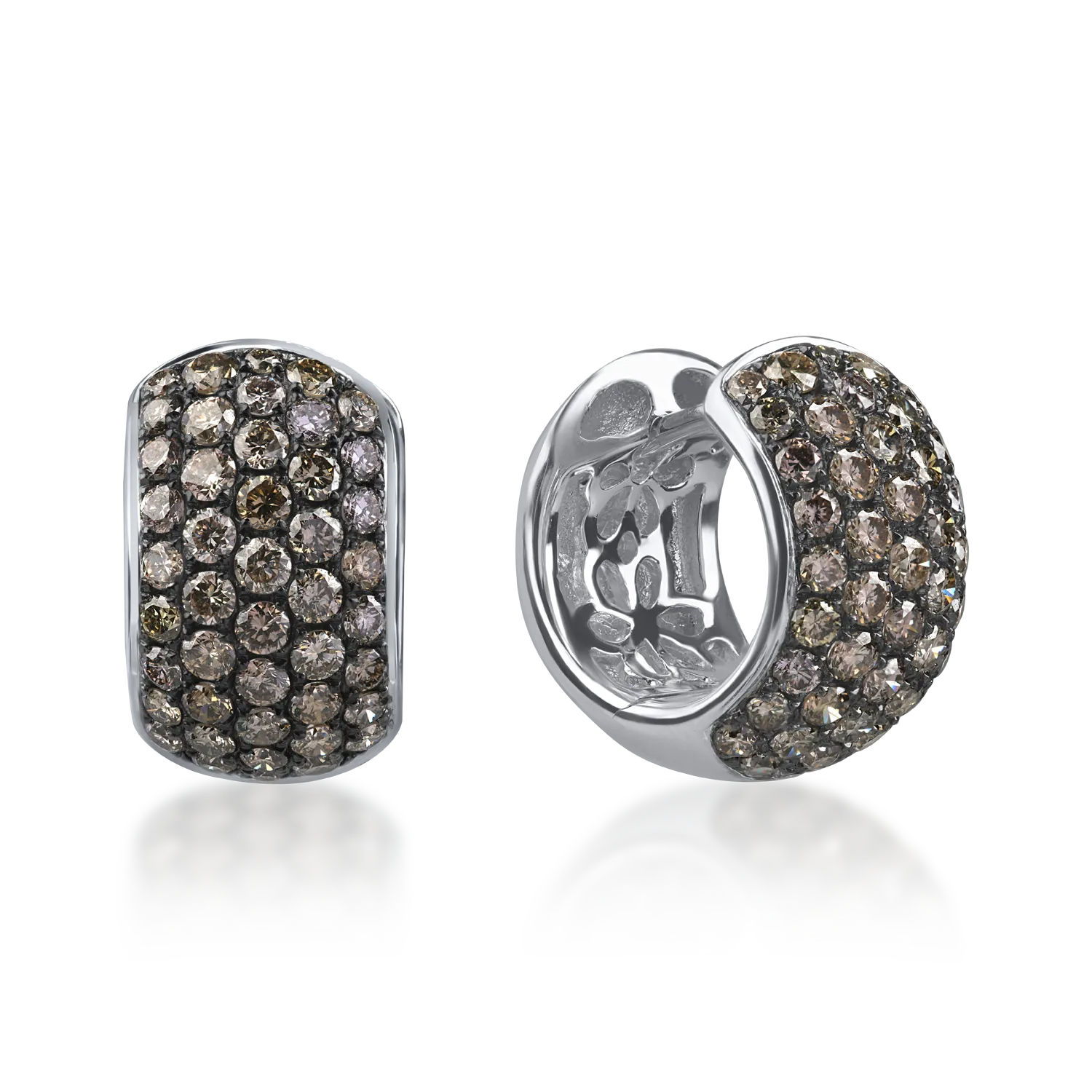 Cercei creole din aur alb cu diamante maro de 1.3ct